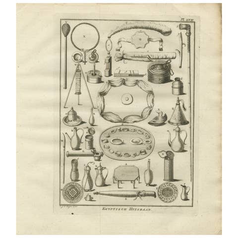 Egyptian Household Utensils – Antique Engraving of Domestic Tools, c.1776
