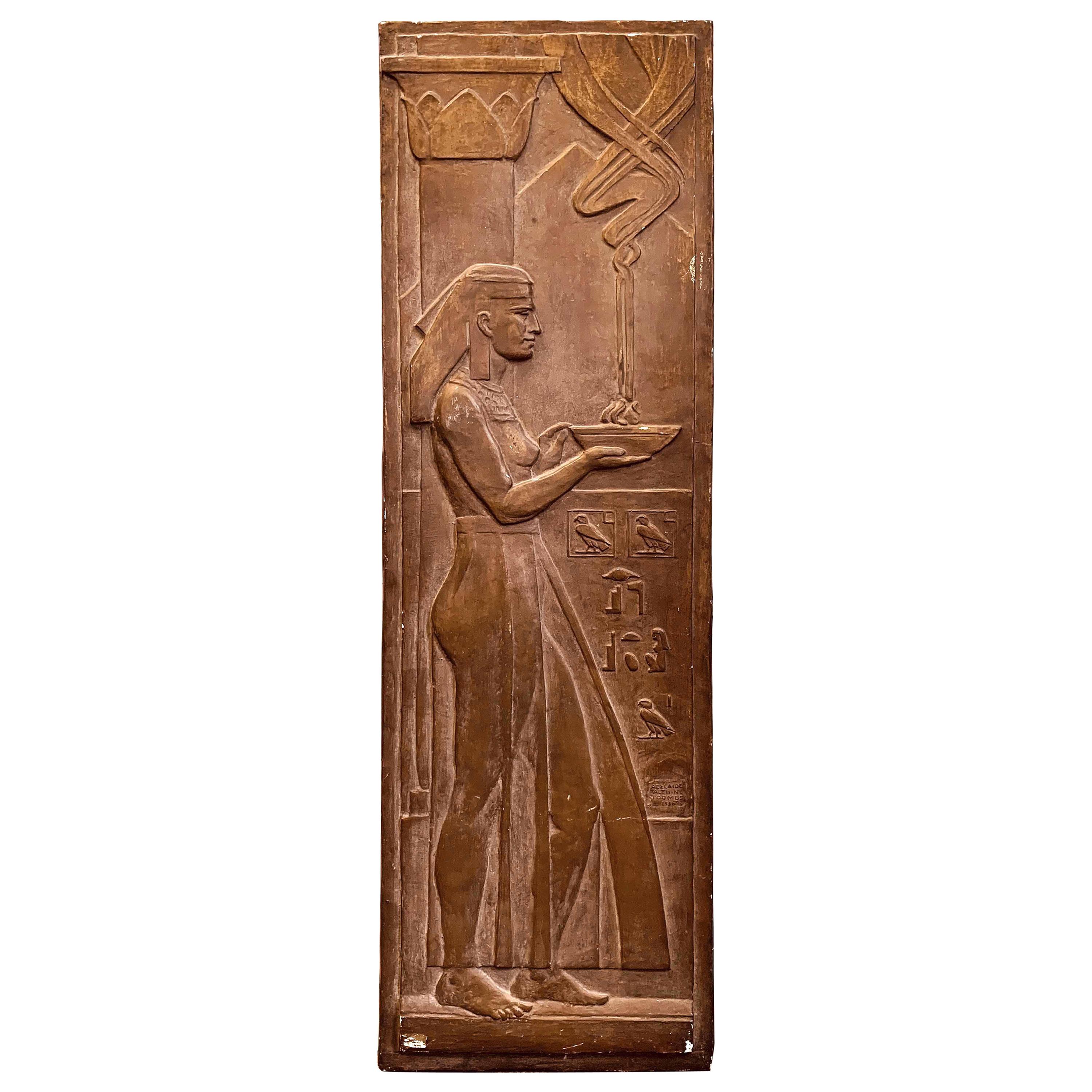 "Egyptian in Art Deco Manner, " Unique Sculptural Relief Panel with Hieroglyphics