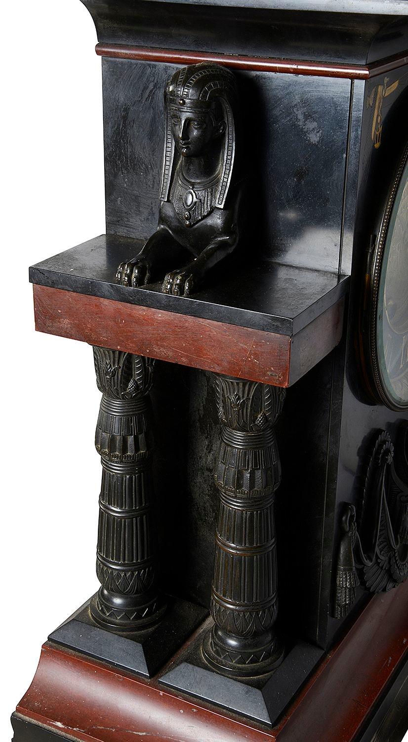 Egyptian influenced clock garniture, 19th Century. In Good Condition For Sale In Brighton, Sussex