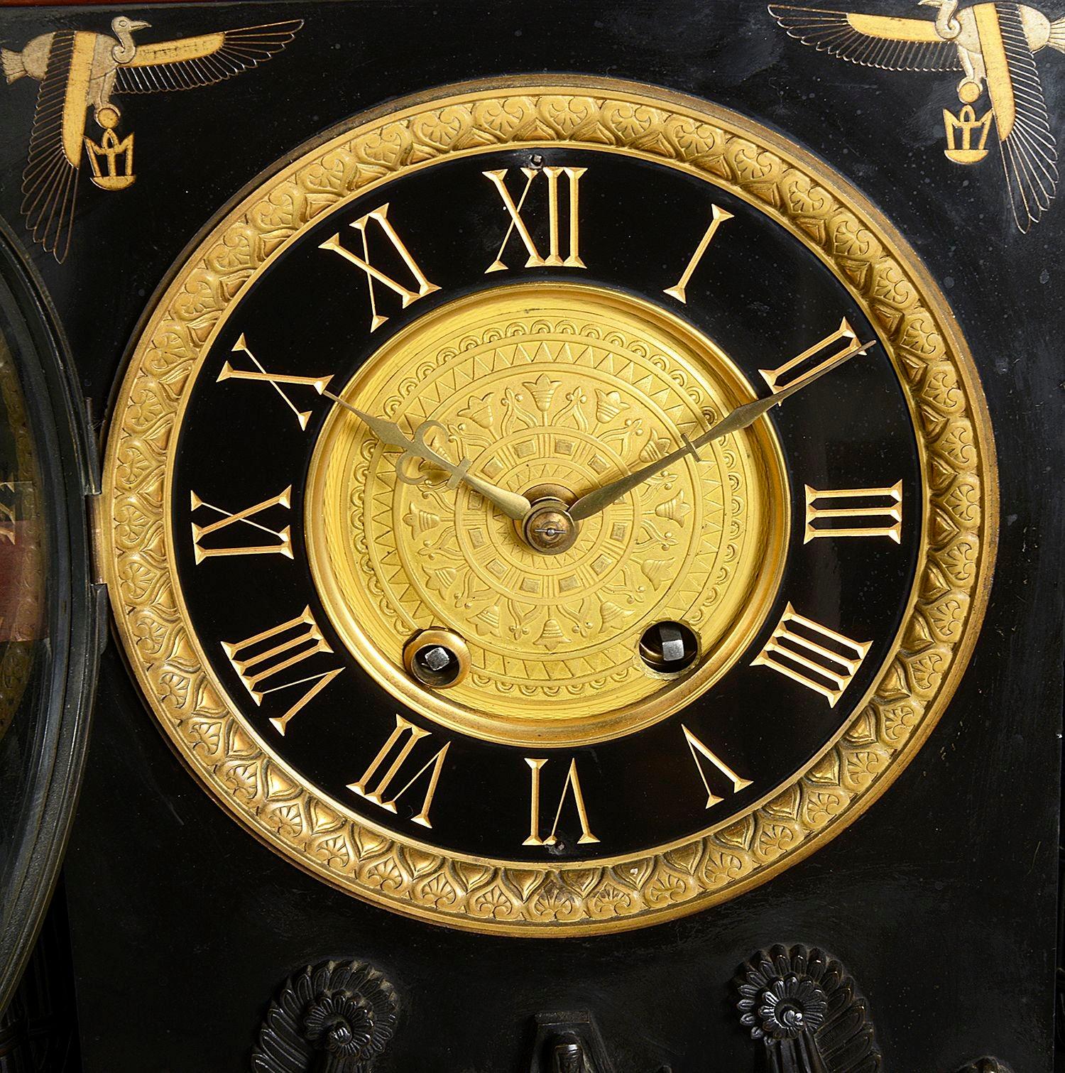 Egyptian influenced clock garniture, 19th Century. For Sale 1