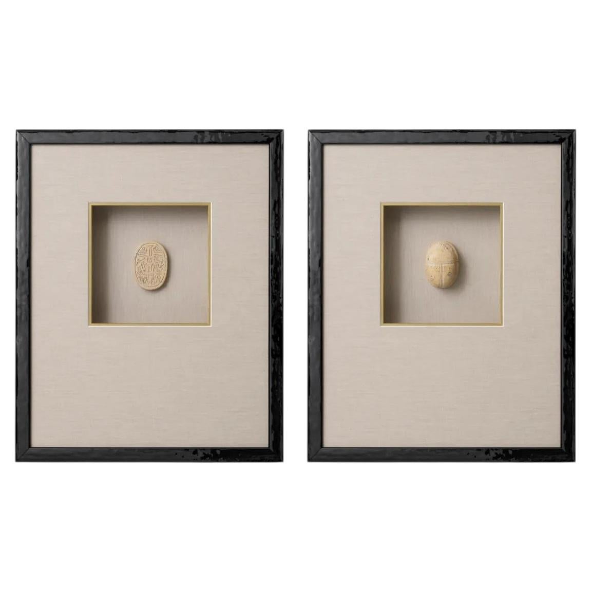 Egyptian Inlay Wall Art Panels, Framed Scarab Artwork Set