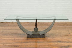 Egyptian Inspired Barge Style Bronze Coffee Table Base with Amun-Re Motif