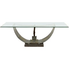 Egyptian Inspired Barge Style Bronze Coffee Table Base with Amun-Re Motif