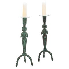 Egyptian-inspired Figurative French Art Déco Bronze Candlesticks 1930s