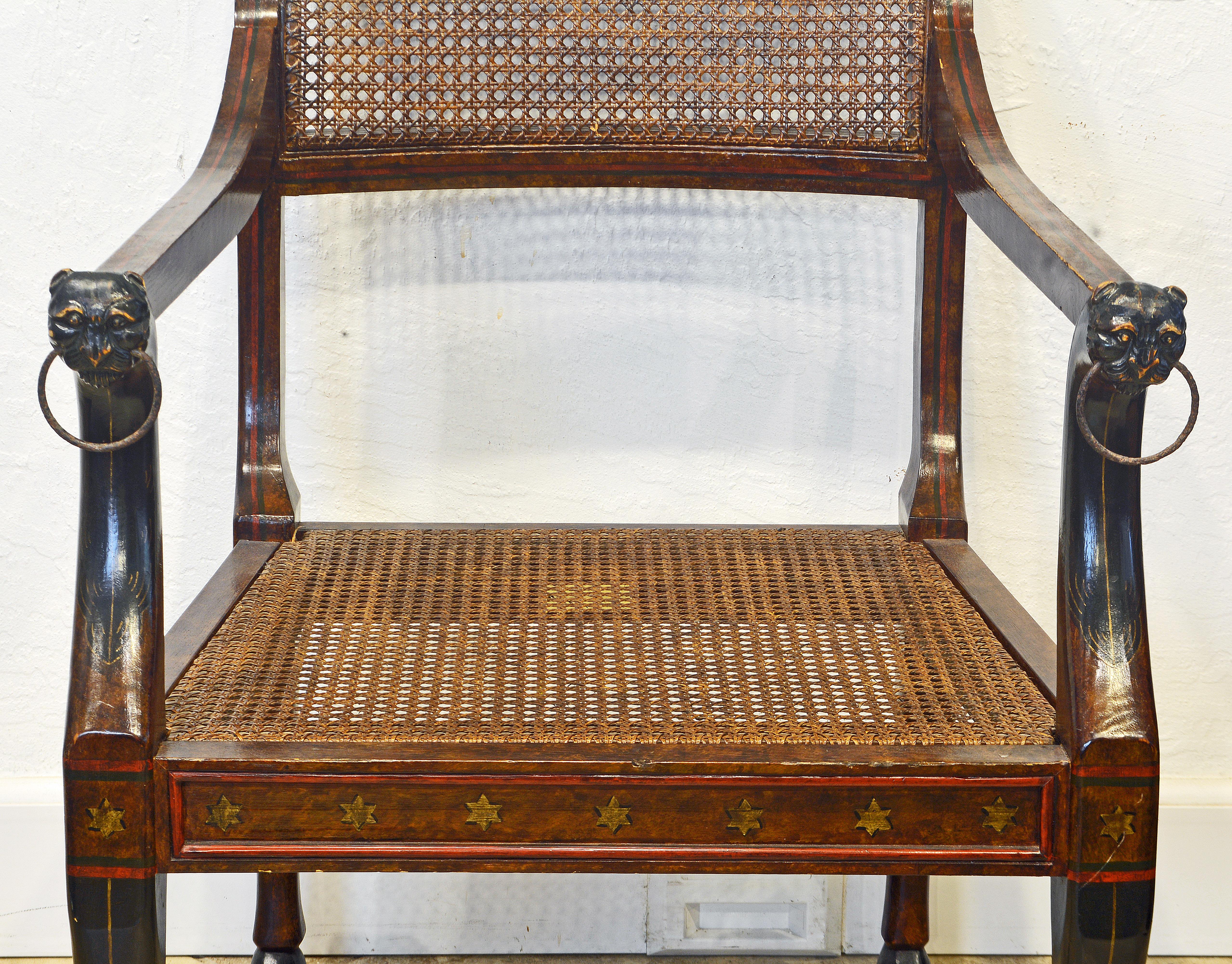 Egyptian Inspired Italian Decorated Armchair with Animal Legs and Lion's Heads In Good Condition In Ft. Lauderdale, FL