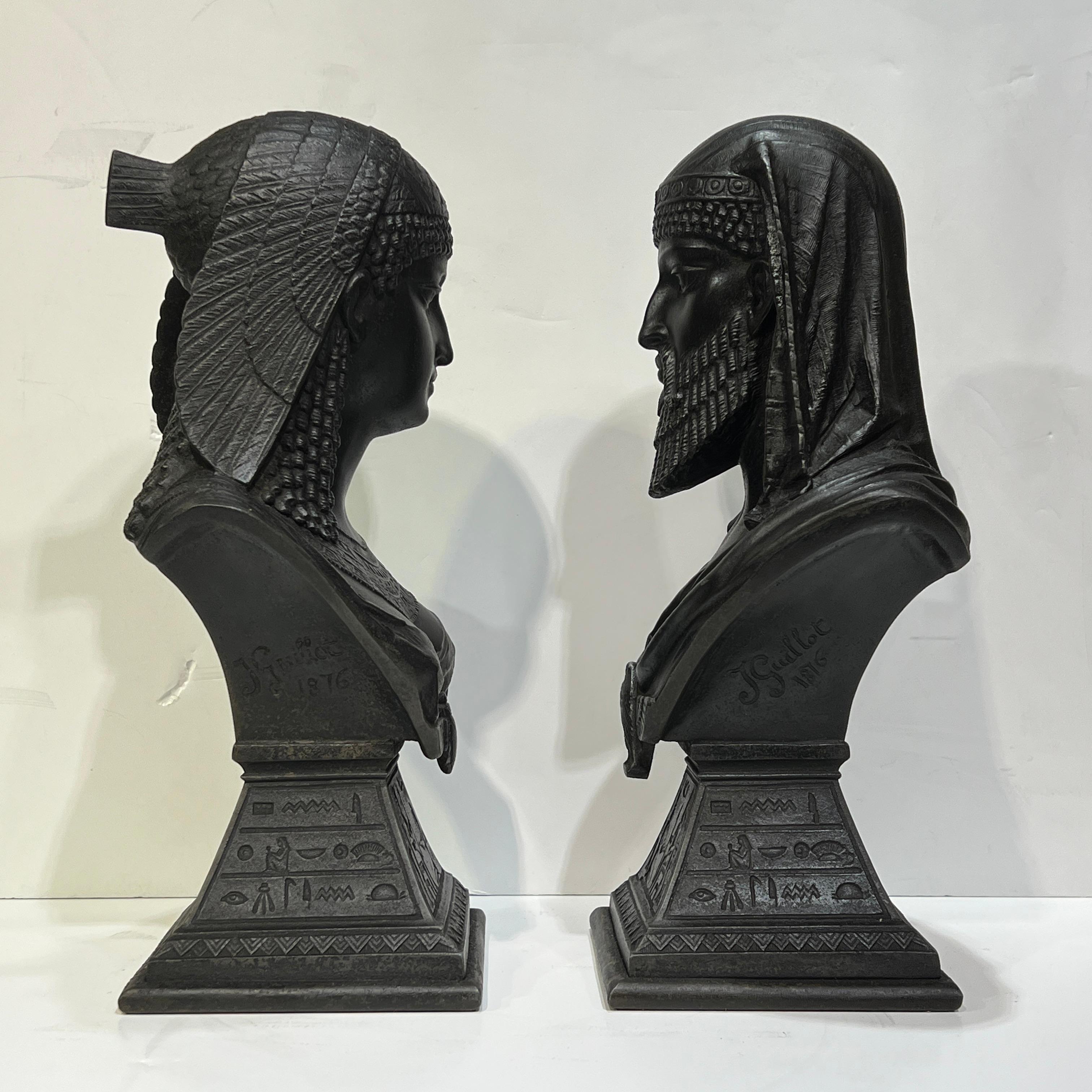 French Egyptian King and Queen Busts After J. Guillot Dated 1876 For Sale
