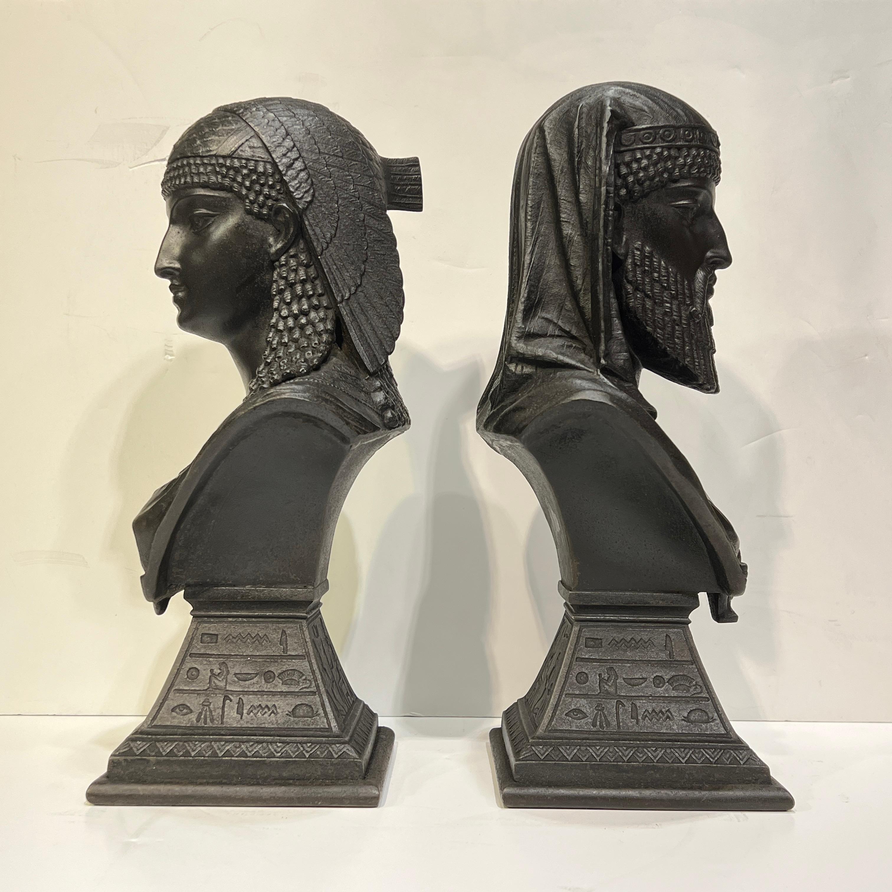 Egyptian King and Queen Busts After J. Guillot Dated 1876 In Good Condition For Sale In New York, NY