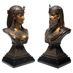 Egyptian King and Queen Busts After J. Guillot Dated 1876