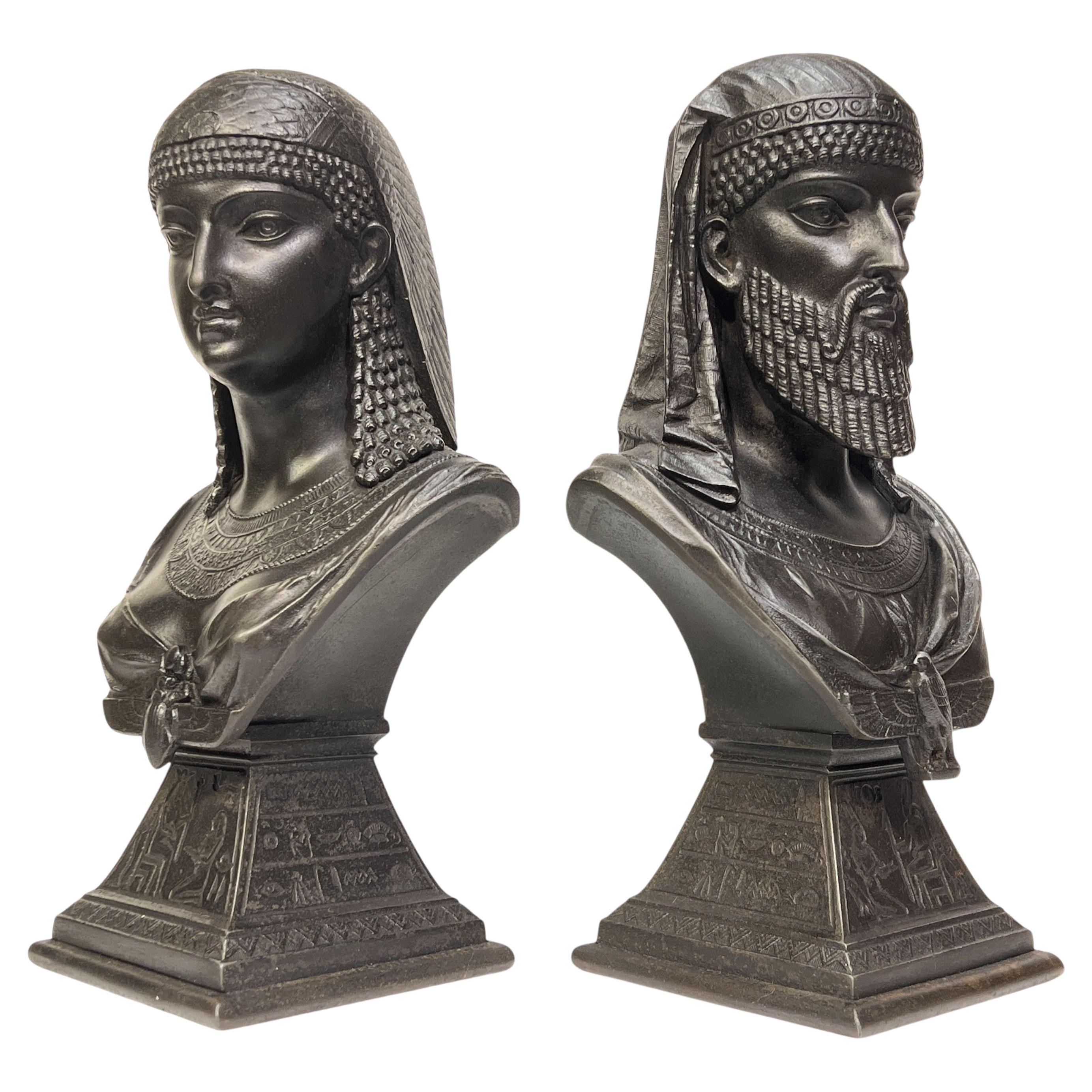 Egyptian King and Queen Busts After J. Guillot Dated 1876 For Sale