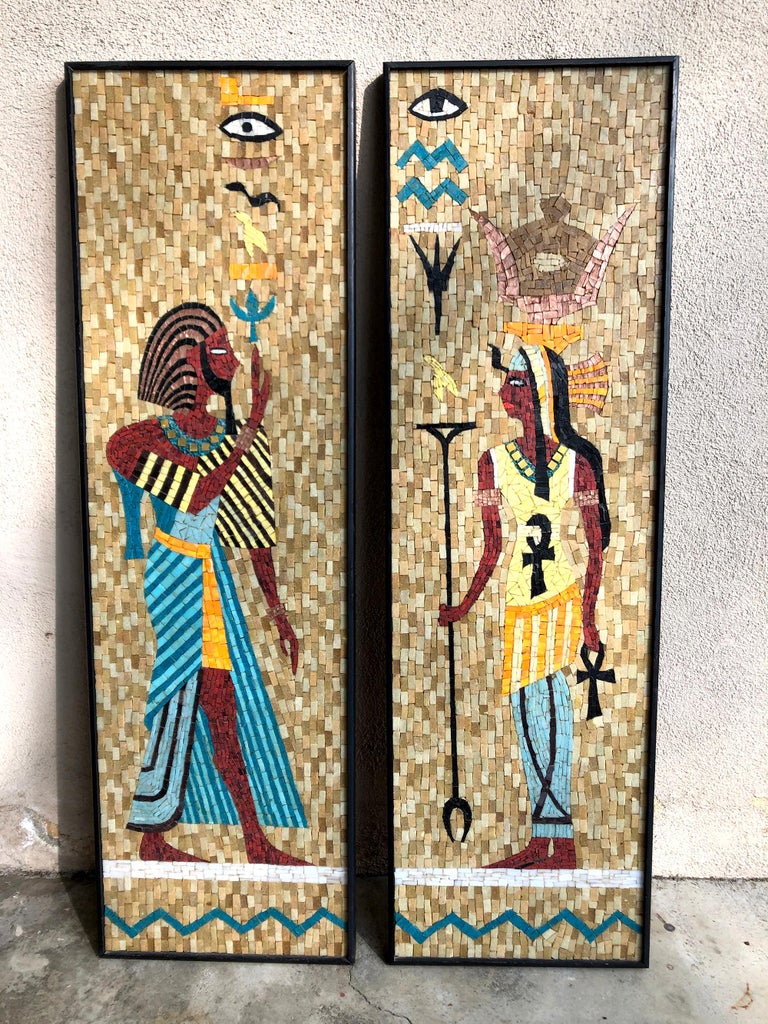 Egyptian King Tut Cleopatra Sun God Ra Eye Pair of Mosaic Tile Wall