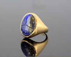 Egyptian Lapis Lazuli Scarab Gold Ring, 664-332 B.C