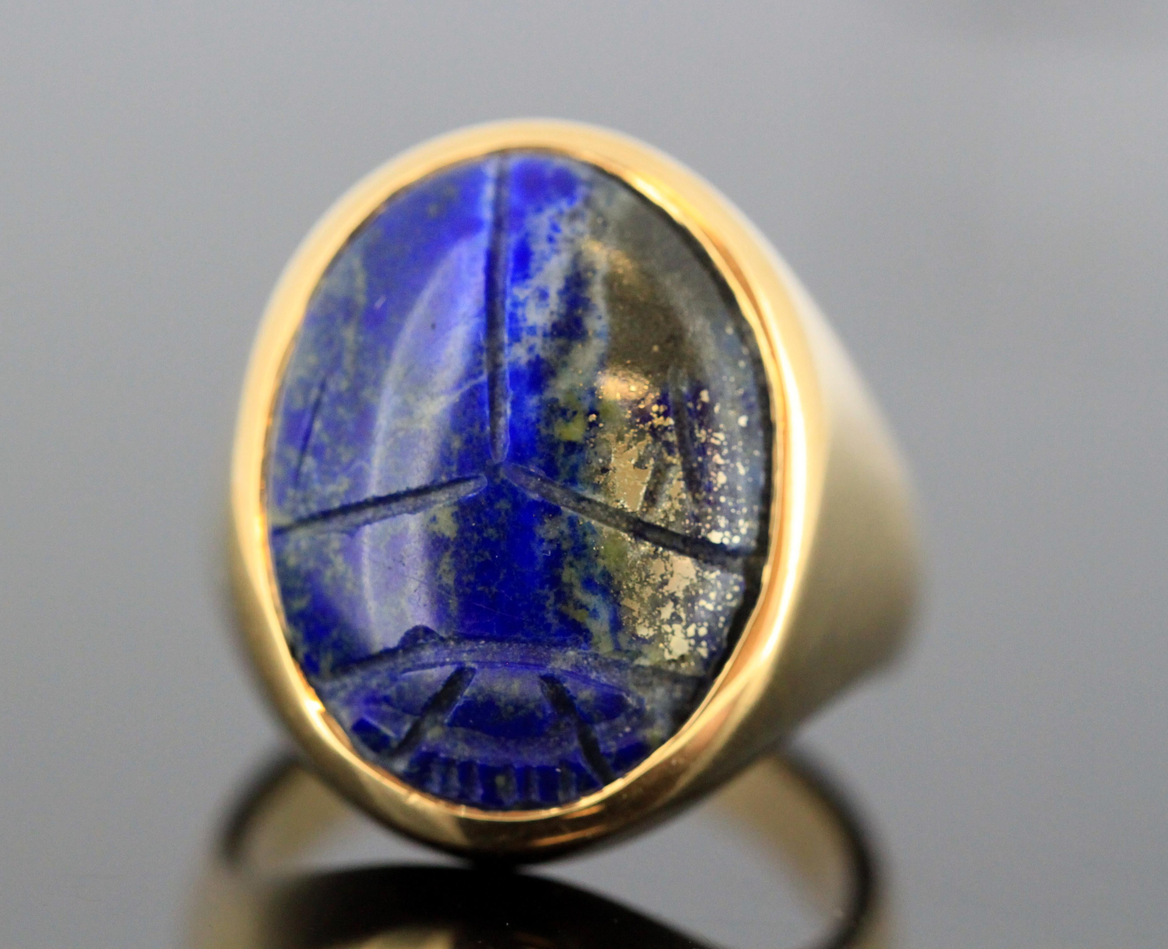 Egyptian Lapis Lazuli Scarab Gold Ring, 664-332 B.C 3
