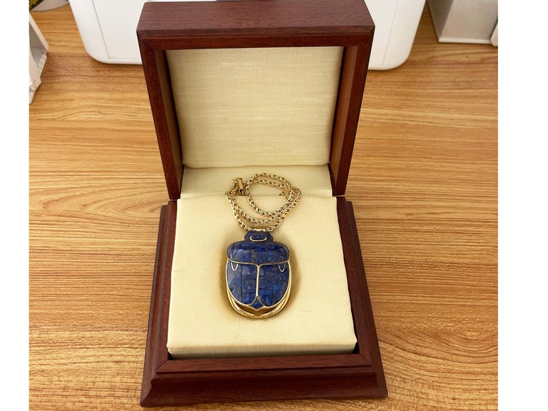 Pendentif Scarabée En Lapis-lazuli Avec Monture En Or Jaune - Bijou Unisex, Occasion En Excellent état - Fabriqué En Italie