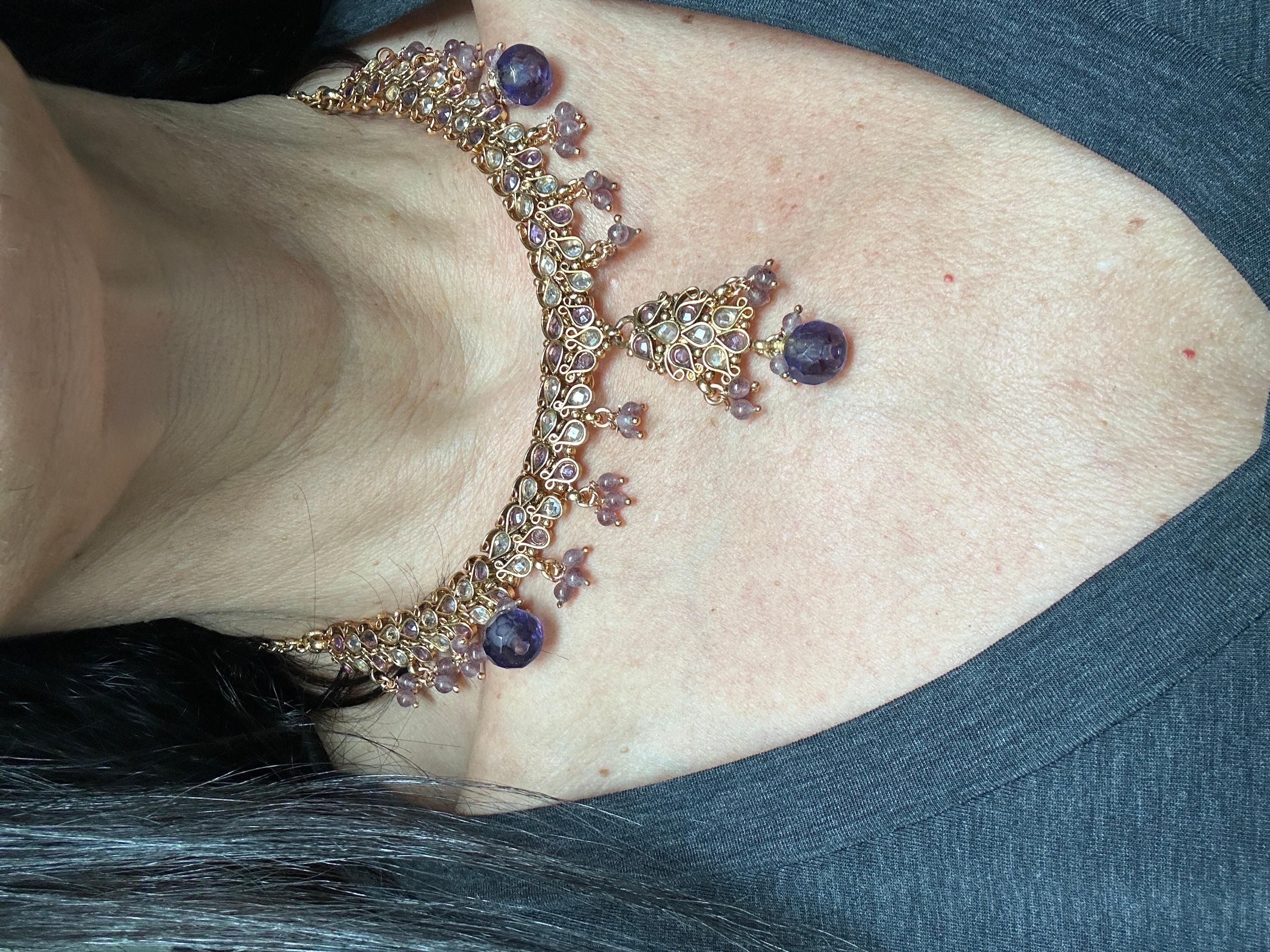 Ägyptische Lavendel Jeweled Edelstein farbige Halskette 24K Galvanisiert im Angebot 6