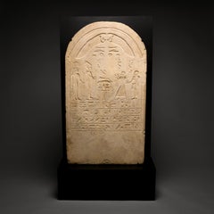 Large Egyptian Limestone Round-Topped Stele for INKU and ISIS-EN-EM-HET