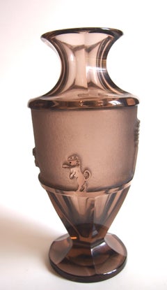 Bohemian Egyptian Lion Hunt Moser Deep Acid Etched Glass Vase