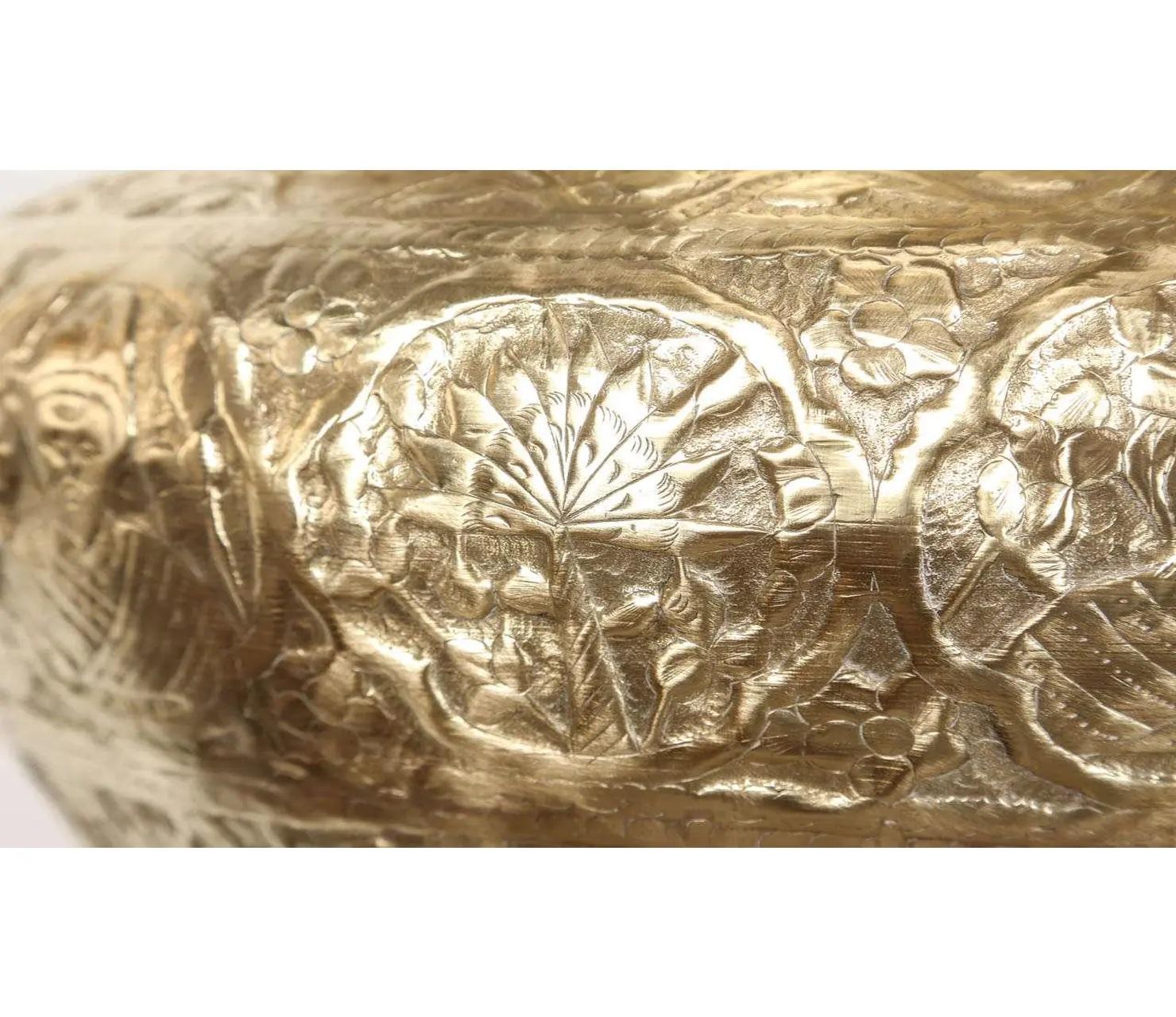 19th Century Egyptian Mameluke Embossed Brass Bowl For Sale