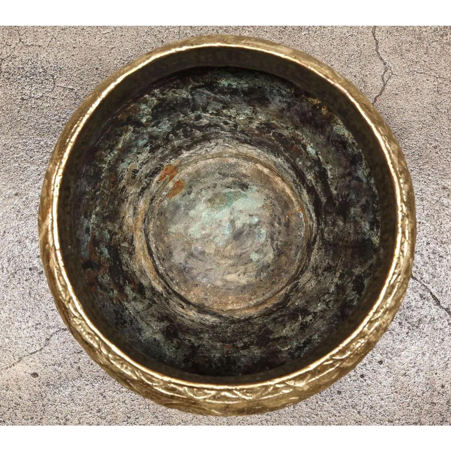 Egyptian Mameluke Embossed Brass Bowl For Sale 2