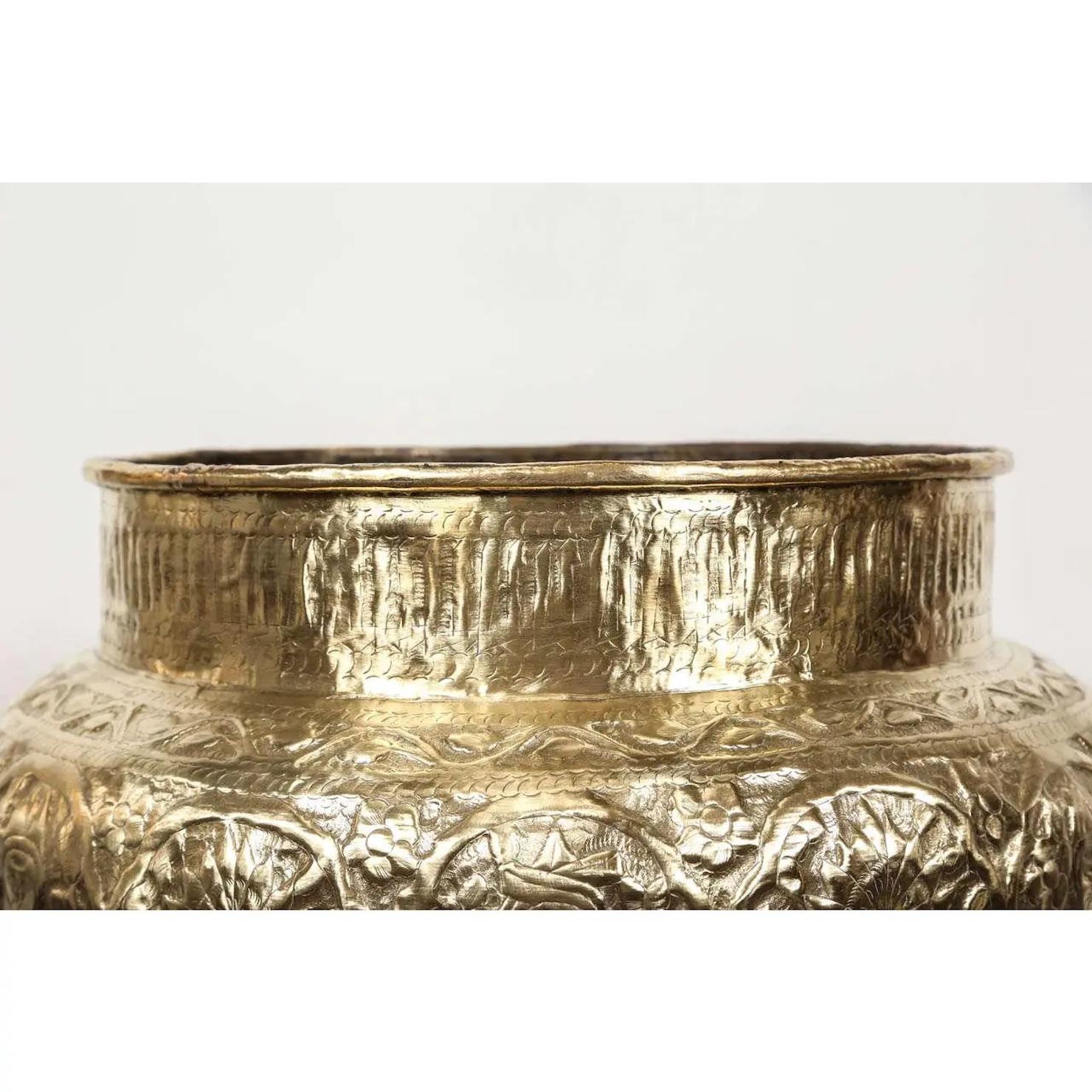 Egyptian Mameluke Embossed Brass Bowl For Sale 4
