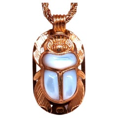 Vintage Egyptian Mother of Pearl Specimen Beetle Mother of Pearl Pendant 18k Necklace