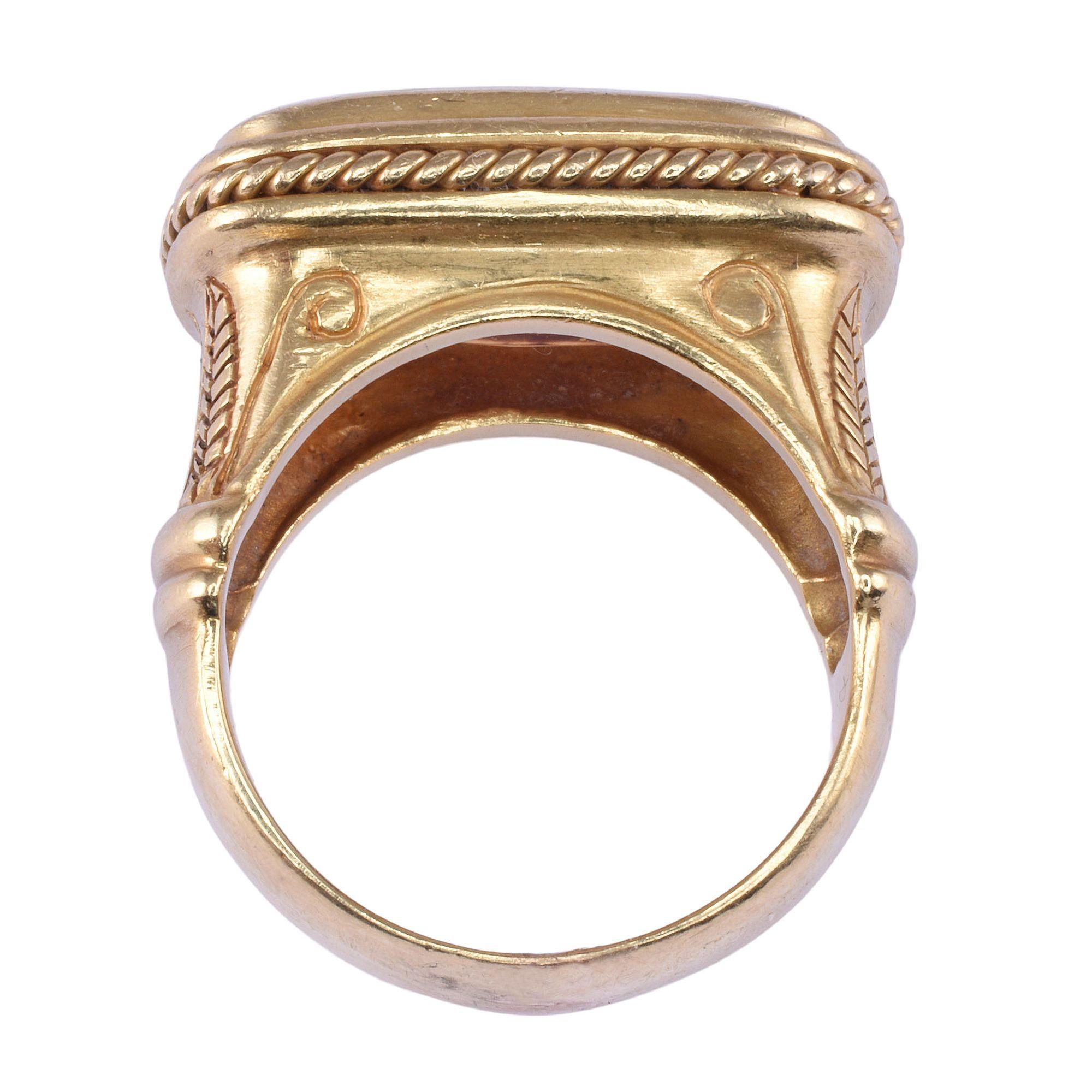Egyptian Motif Citrine 18K Gold Ring For Sale 1