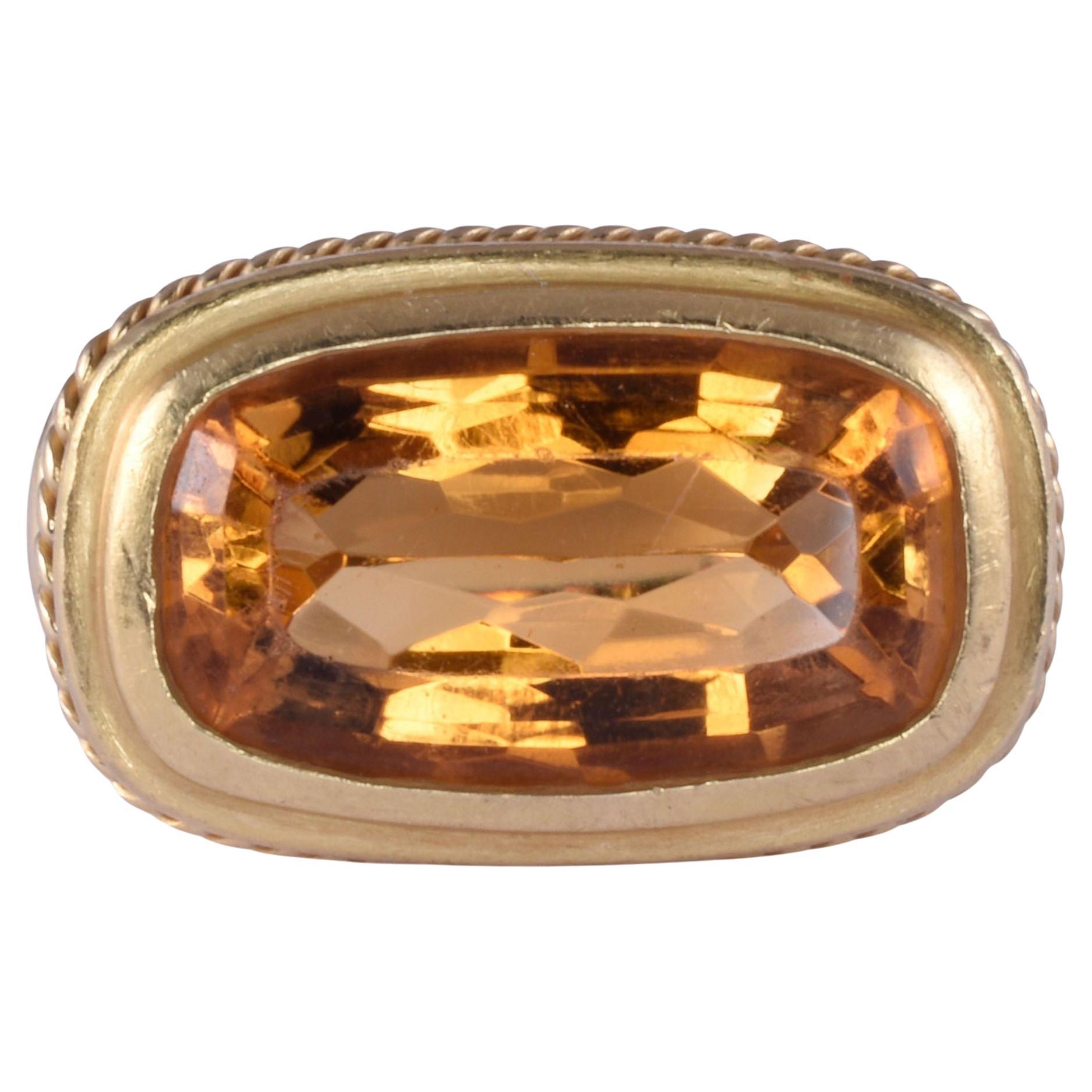 Egyptian Motif Citrine 18K Gold Ring For Sale