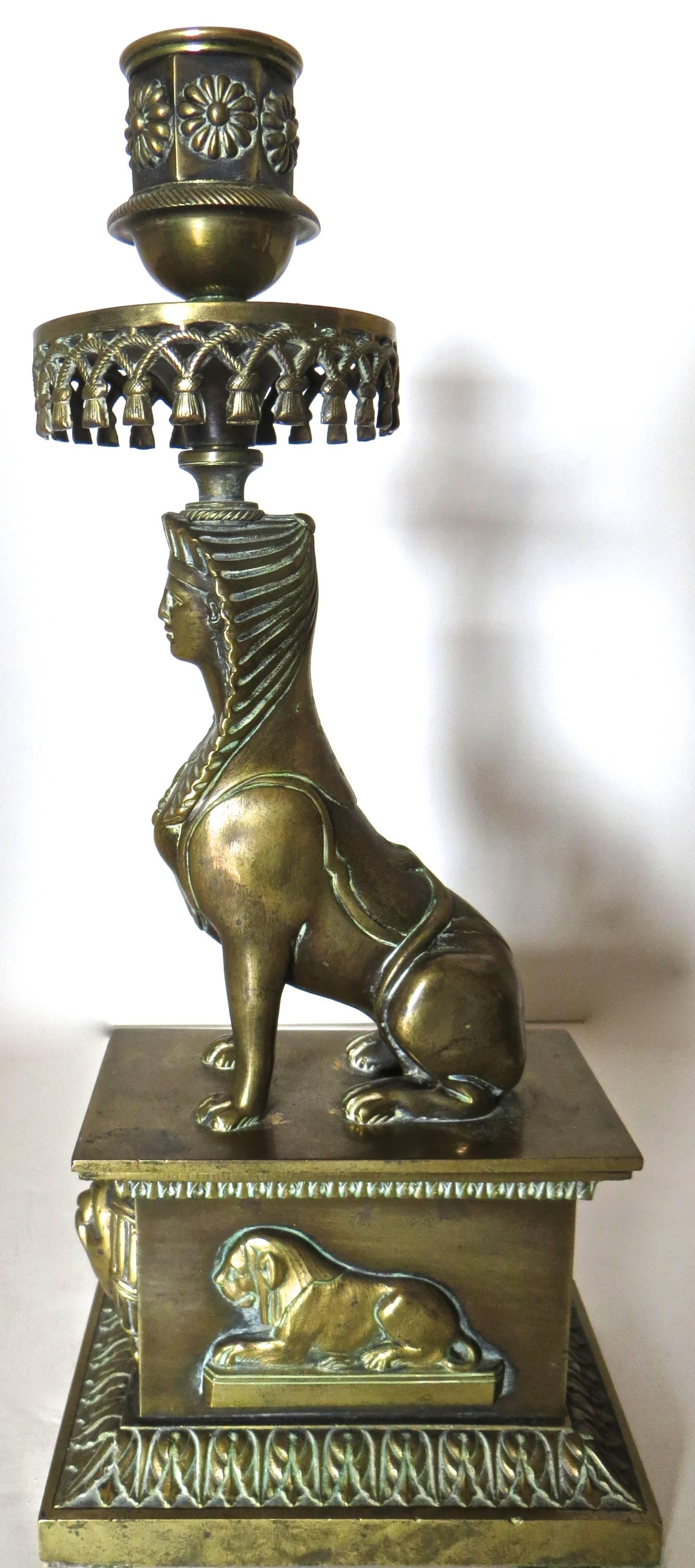 Egyptian Motif Pair of Regency Candleholders by George Penton English circa 1808 For Sale 5