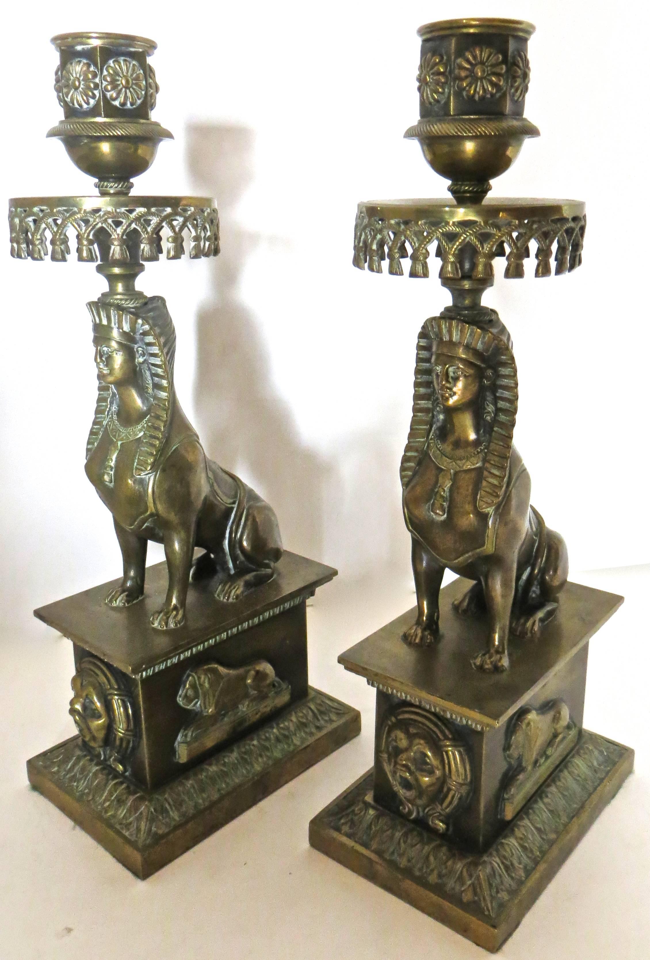 Egyptian Motif Pair of Regency Candleholders by George Penton English circa 1808 In Excellent Condition In Incline Village, NV
