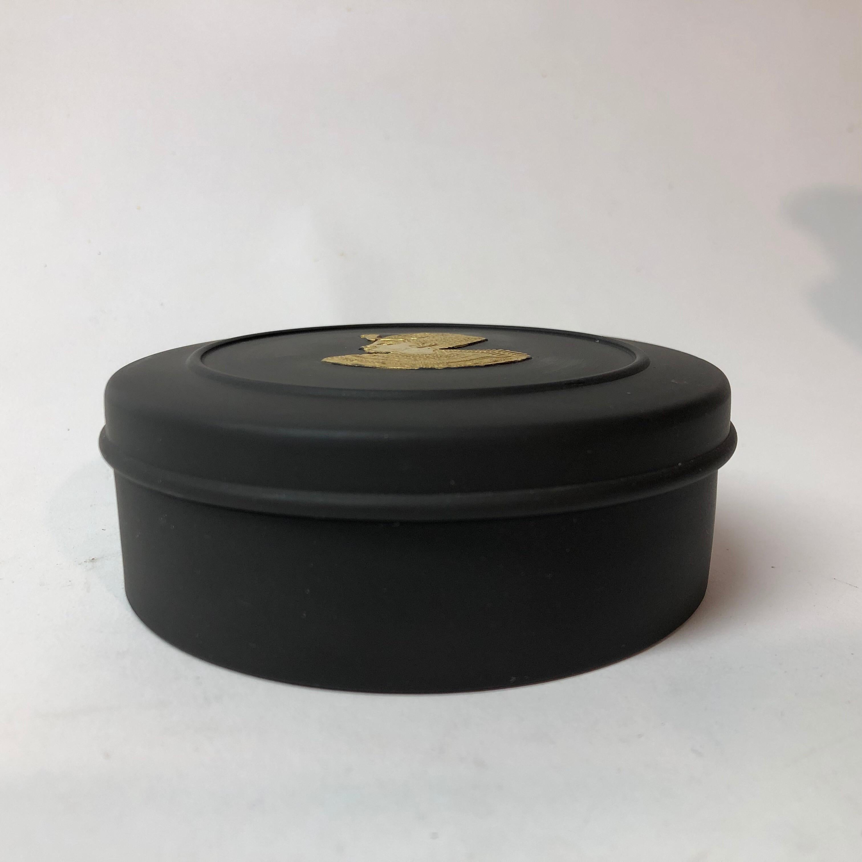 Egyptian motif black and gold basalt jasperware Wedgwood covered box.
