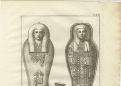Egyptian Mummy and Sarcophagus with Canopic Jar – Antiquities Engraving, 1776