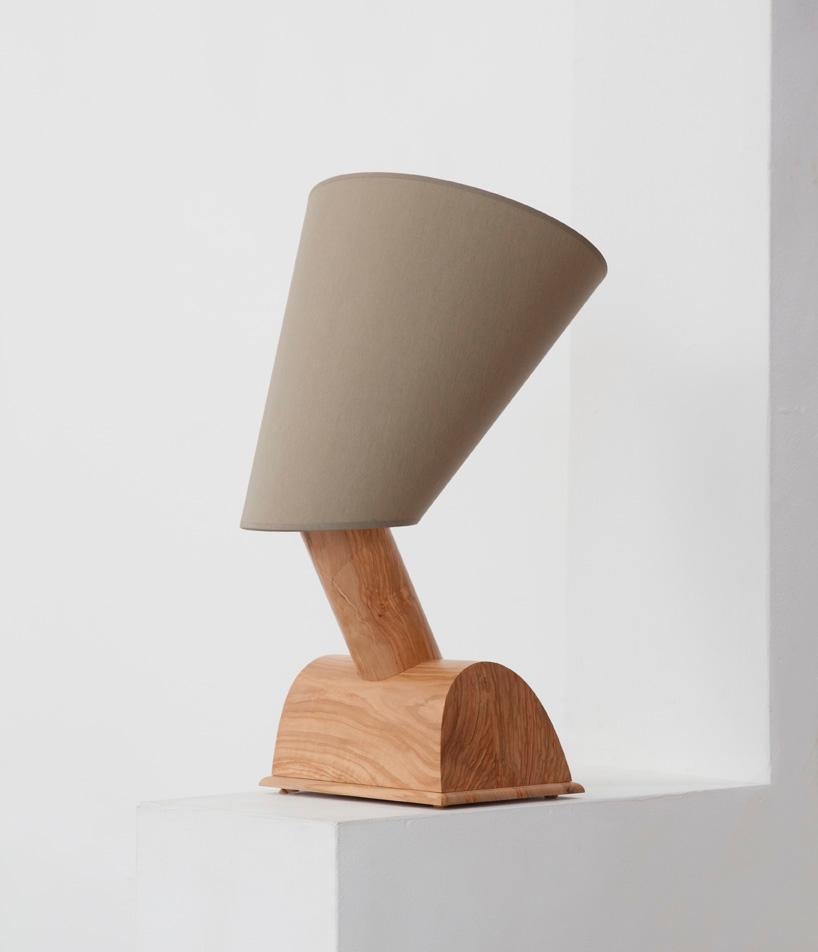 Contemporary Table lamp Egyptian 'Nefertiti' in American walnut and silk shade For Sale
