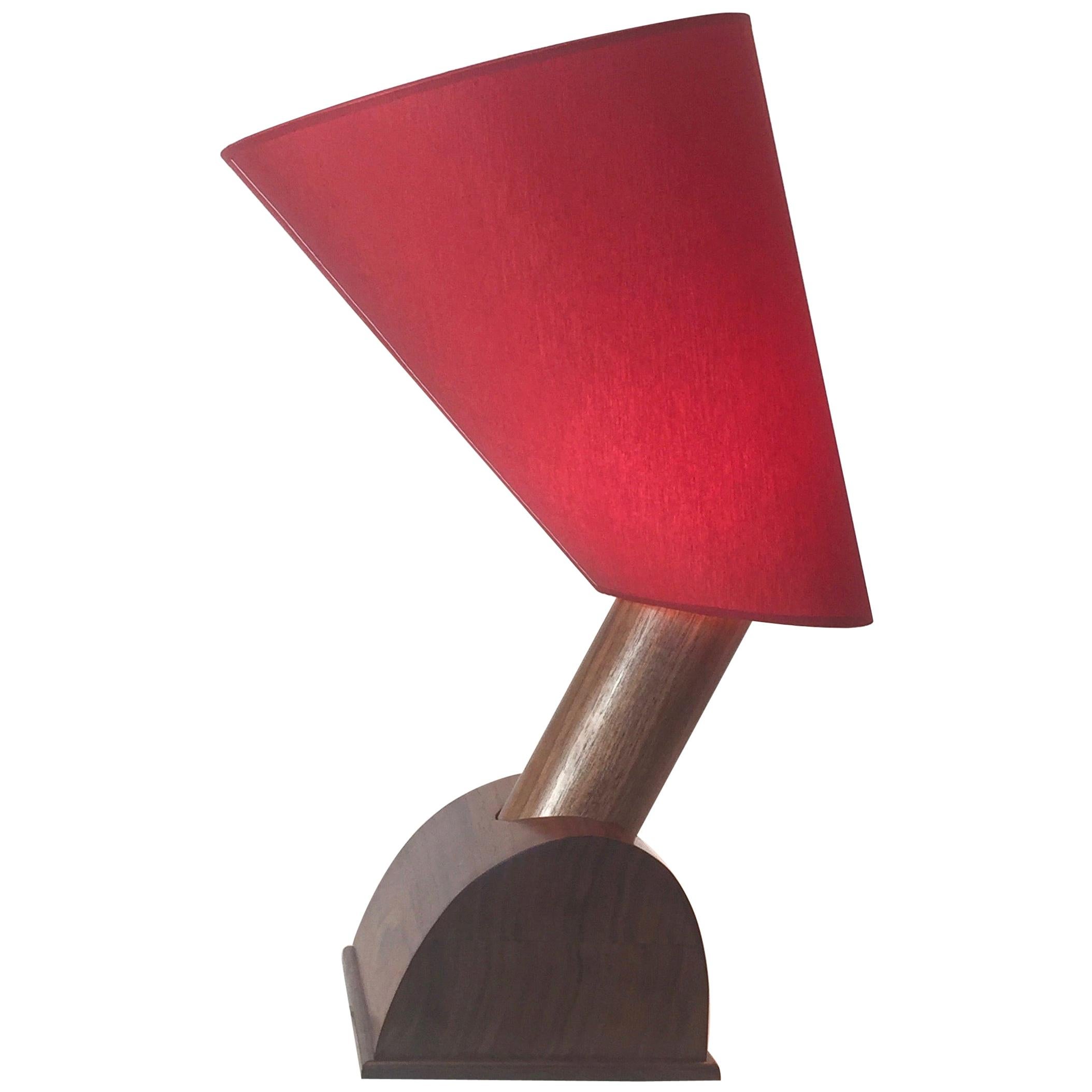 Table lamp Egyptian 'Nefertiti' in American walnut and silk shade For Sale