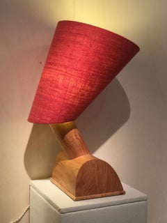 Egyptian 'Nefertiti', Table Lamp in Olive Wood and Silk Shade
