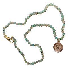 Ägyptische Opal Aquamarin Choker Halskette Medaille Herz Bronze J Dauphin