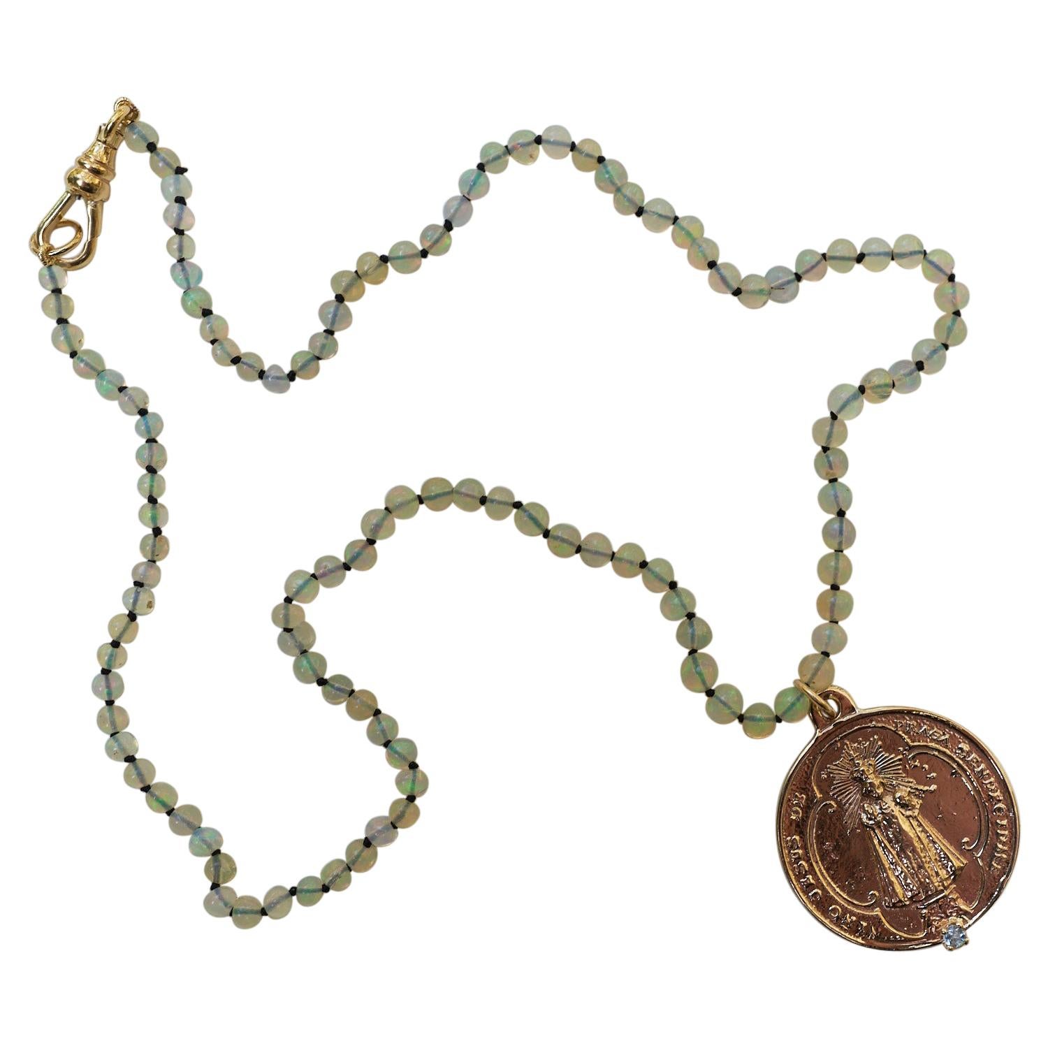 Ägyptische Opal Aquamarin Halskette Medaille Jungfrau Maria Bronze J Dauphin