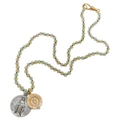Egyptian Opal Bead Aquamarine Choker Necklace Medal Vintage Virgin Mary