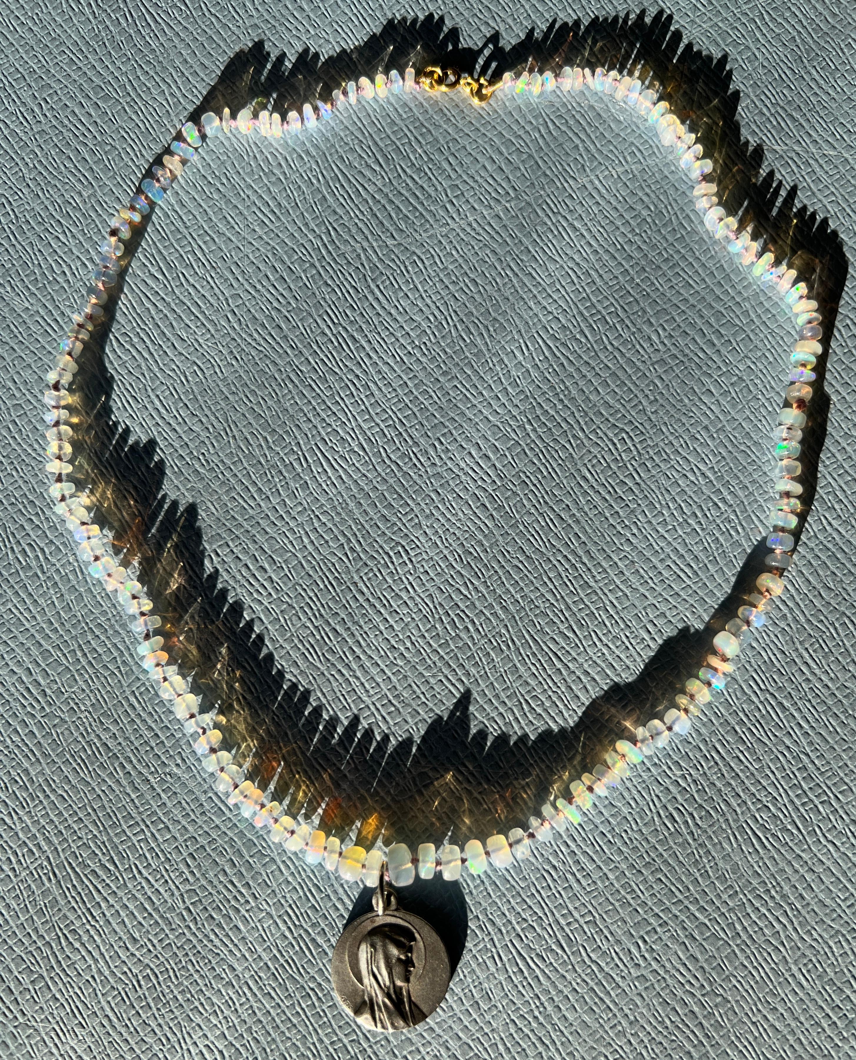 Modern Medal Necklace Virgin Mary Opal Choker