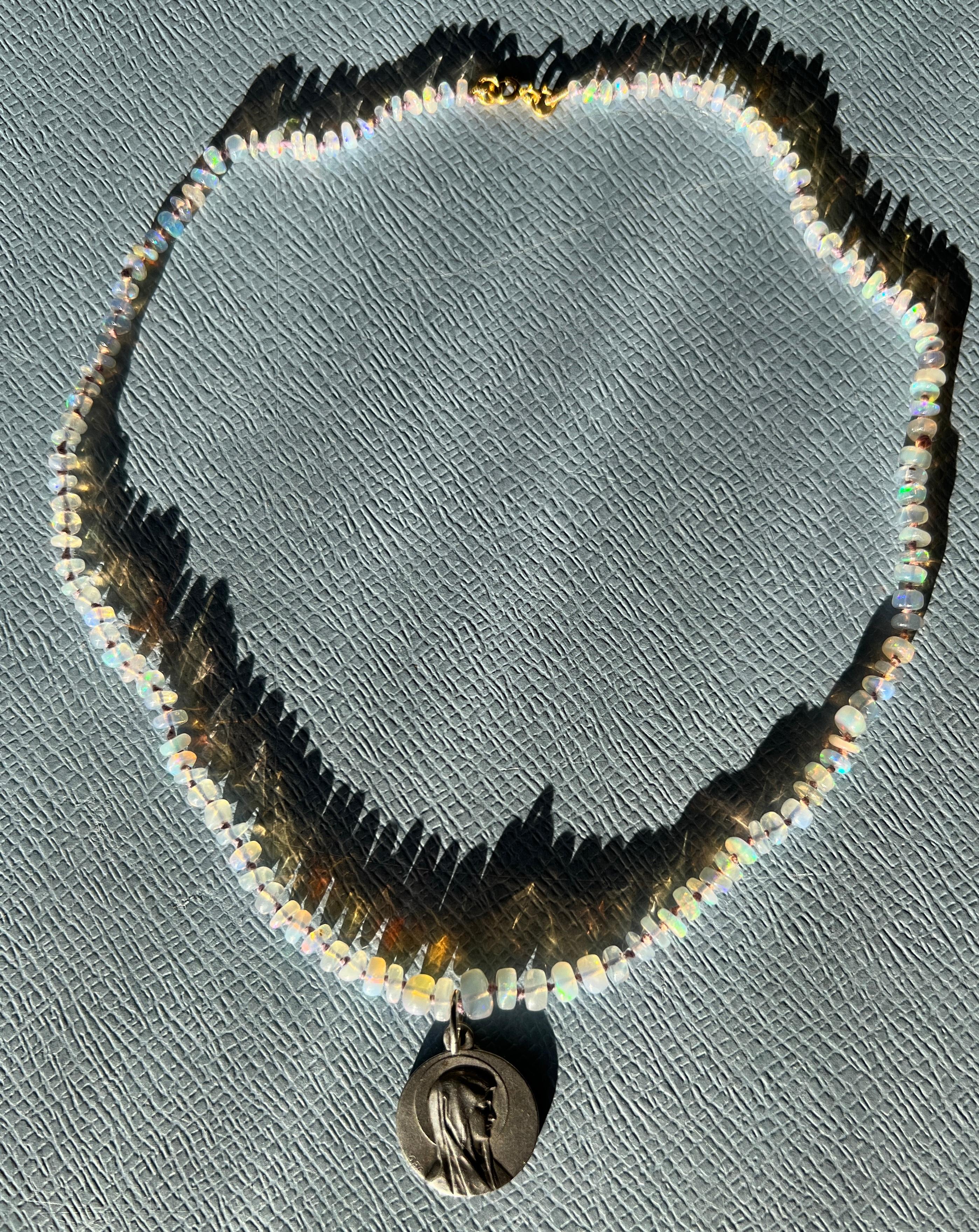Medal Necklace Virgin Mary Opal Choker In New Condition In Los Angeles, CA