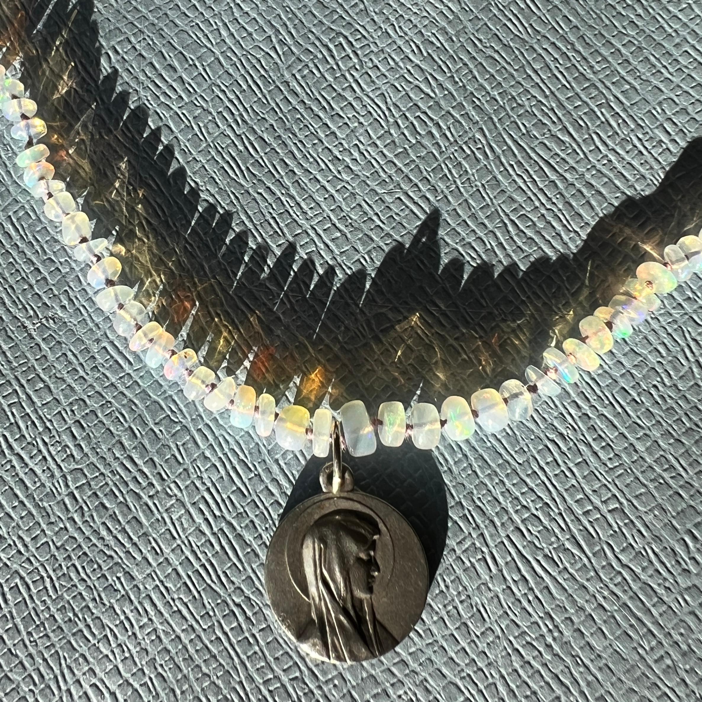 Women's Medal Necklace Virgin Mary Opal Choker