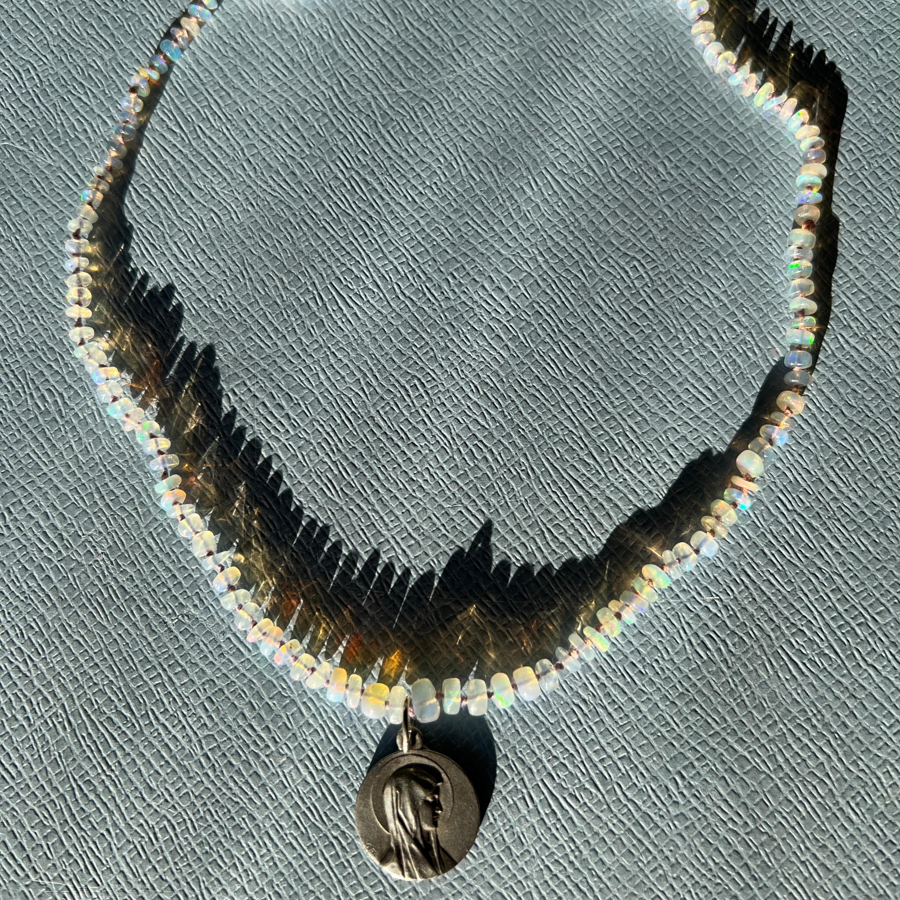 Medal Necklace Virgin Mary Opal Choker 1