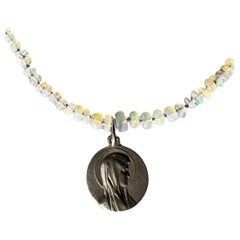 Medal Necklace Virgin Mary Opal Choker