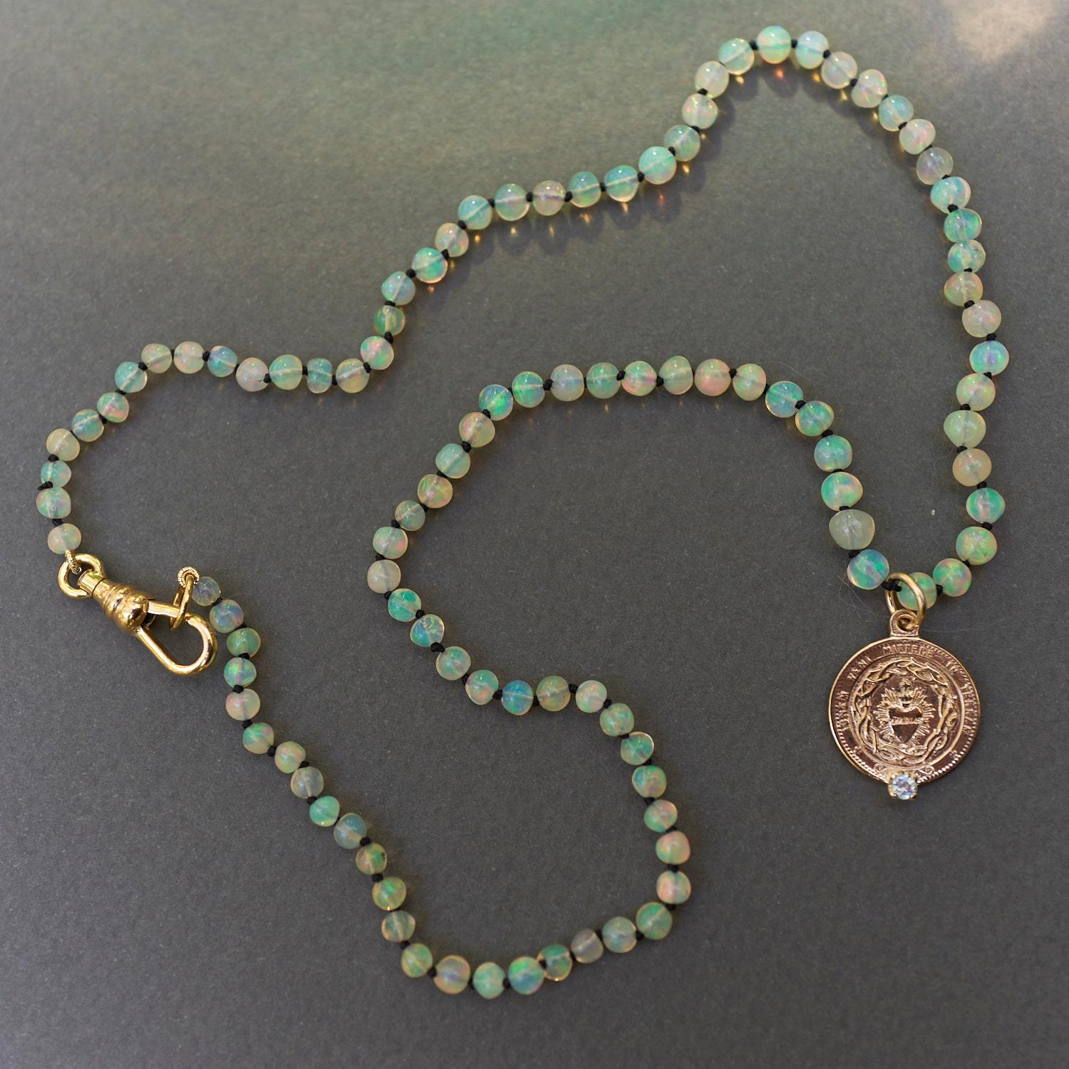 Egyptian Opal Beaded Necklace Medal Aquamarine Choker J Dauphin In New Condition For Sale In Los Angeles, CA