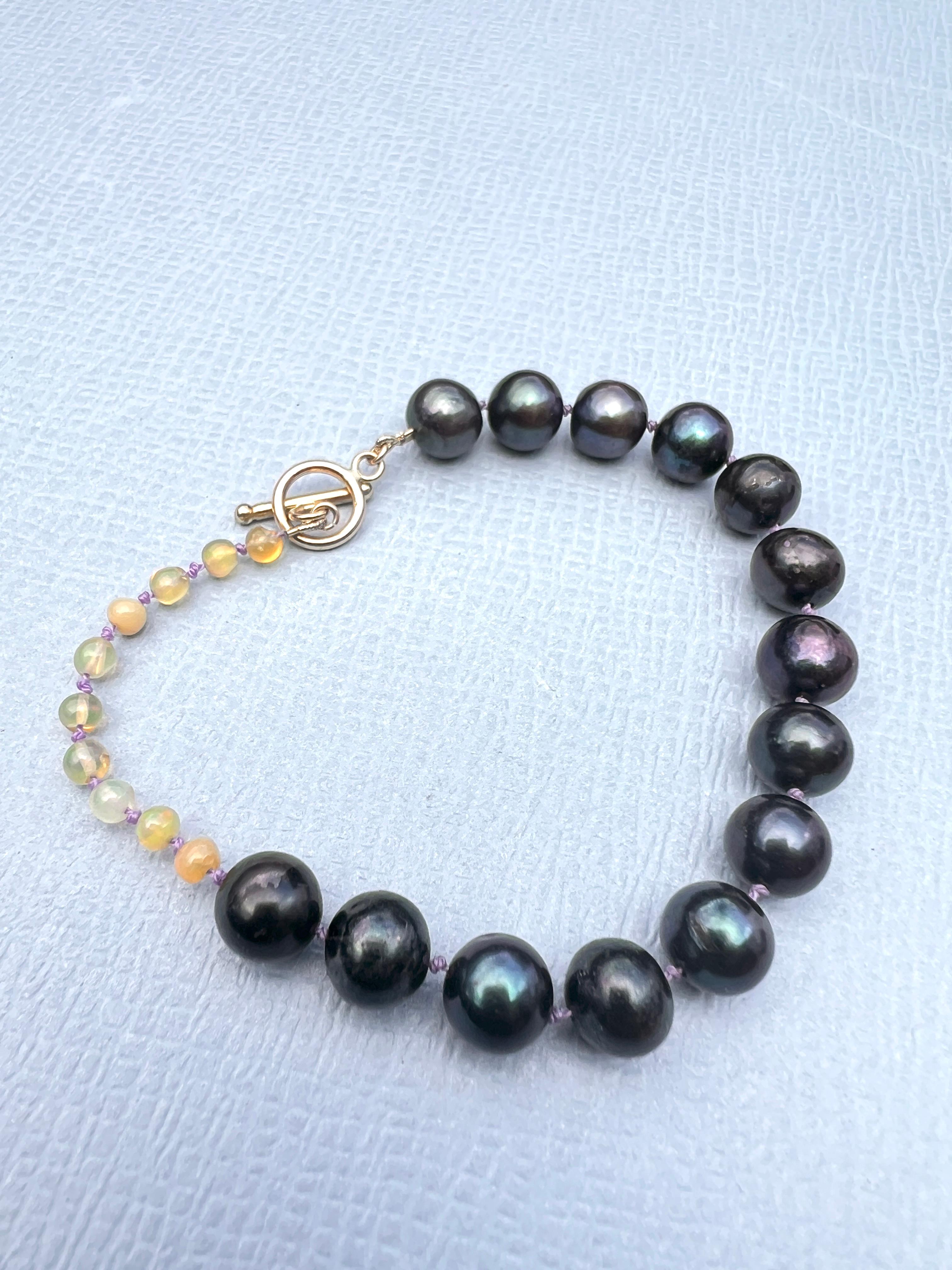 Egyptian Opal Black Pearl Beaded Bracelet Lilac Silk J Dauphin For Sale 1