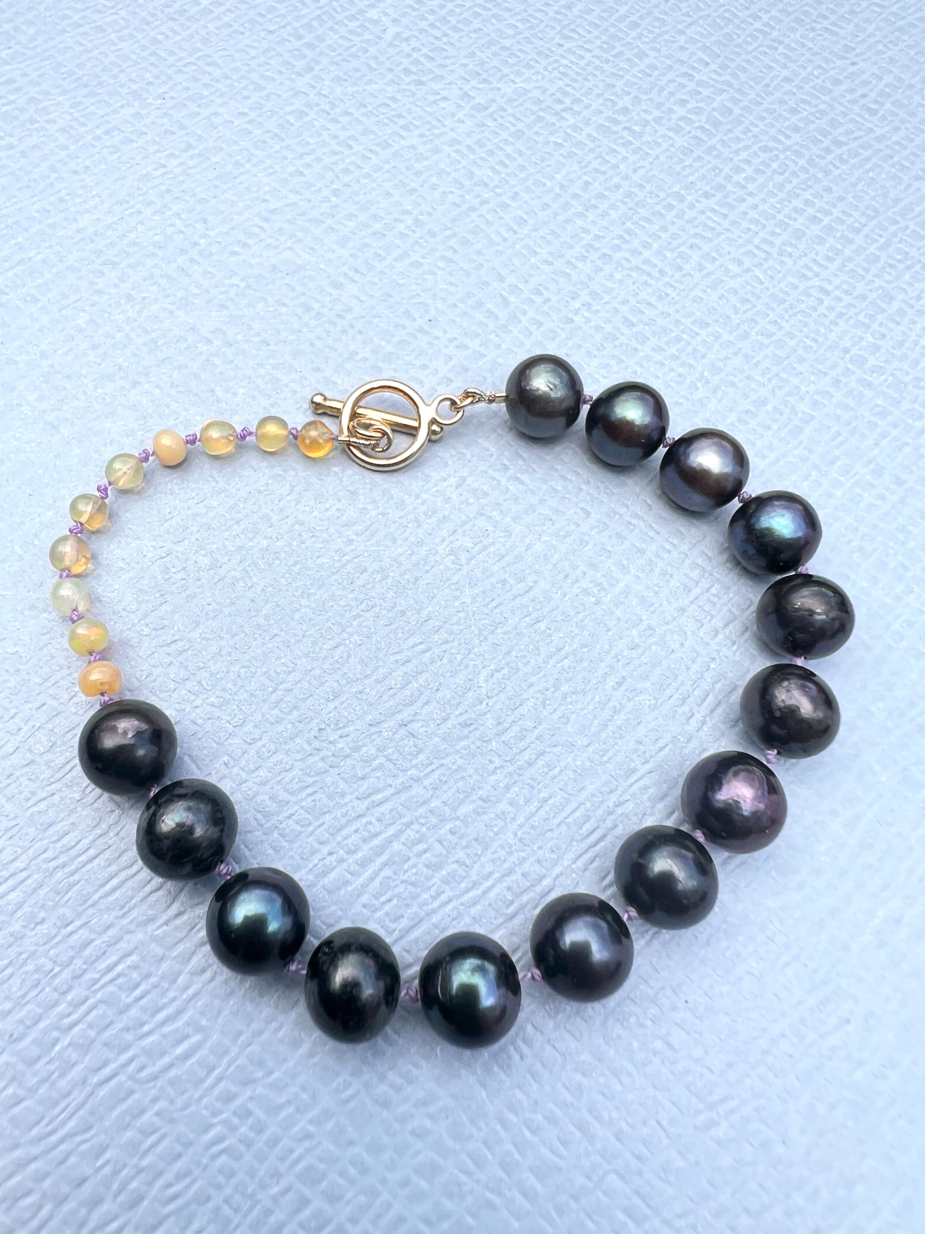 Egyptian Opal Black Pearl Beaded Bracelet Lilac Silk J Dauphin For Sale 2
