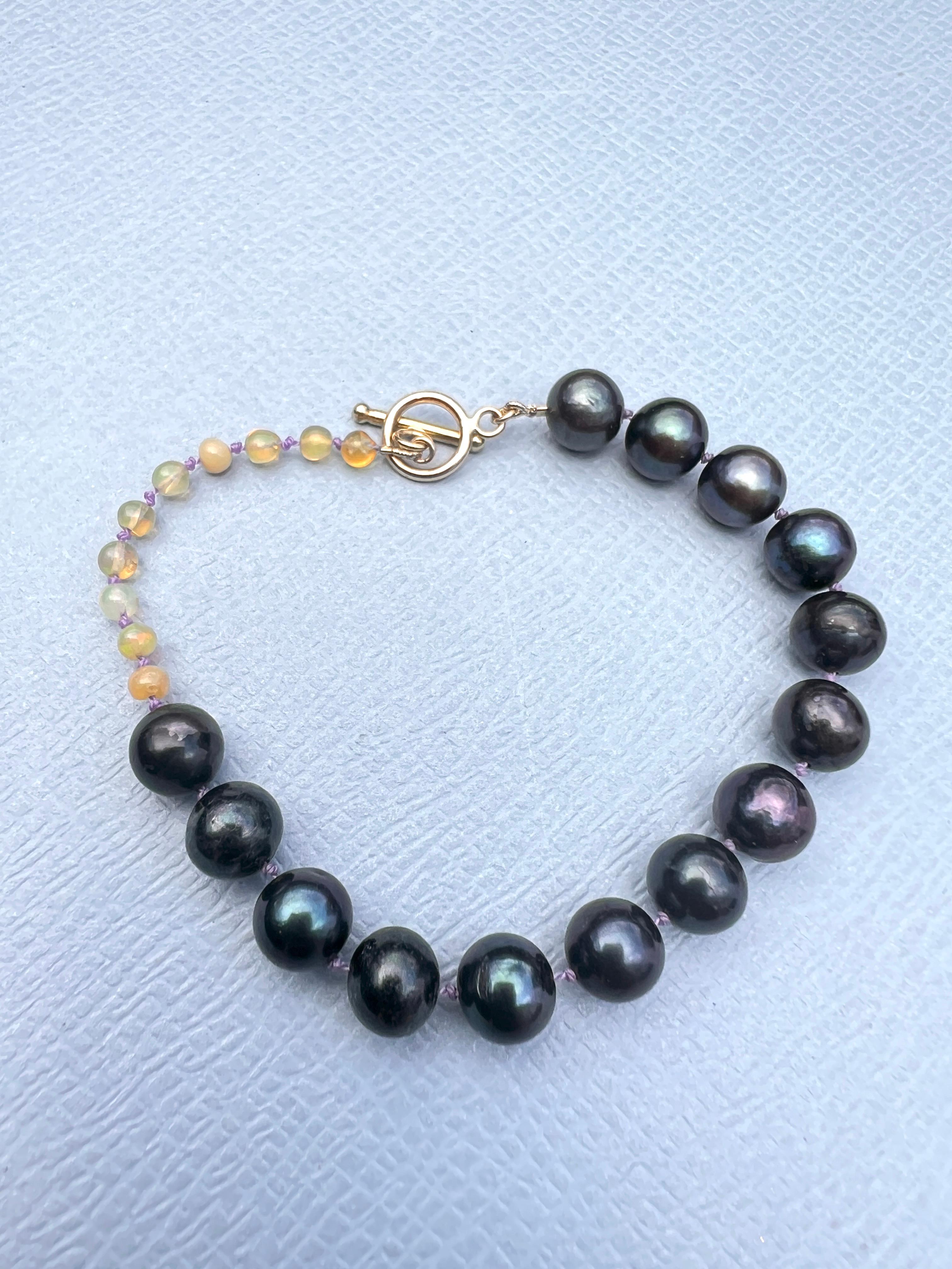 Egyptian Opal Black Pearl Beaded Bracelet Lilac Silk J Dauphin For Sale 3