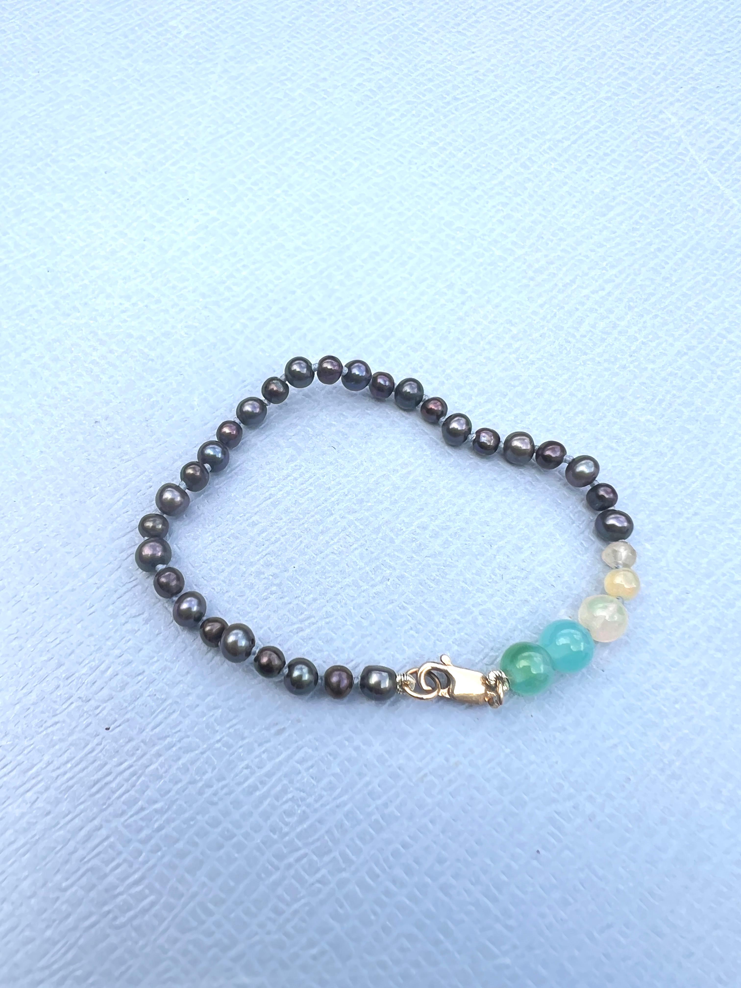 Egyptian Opal Black Pearl Bracelet For Sale 4
