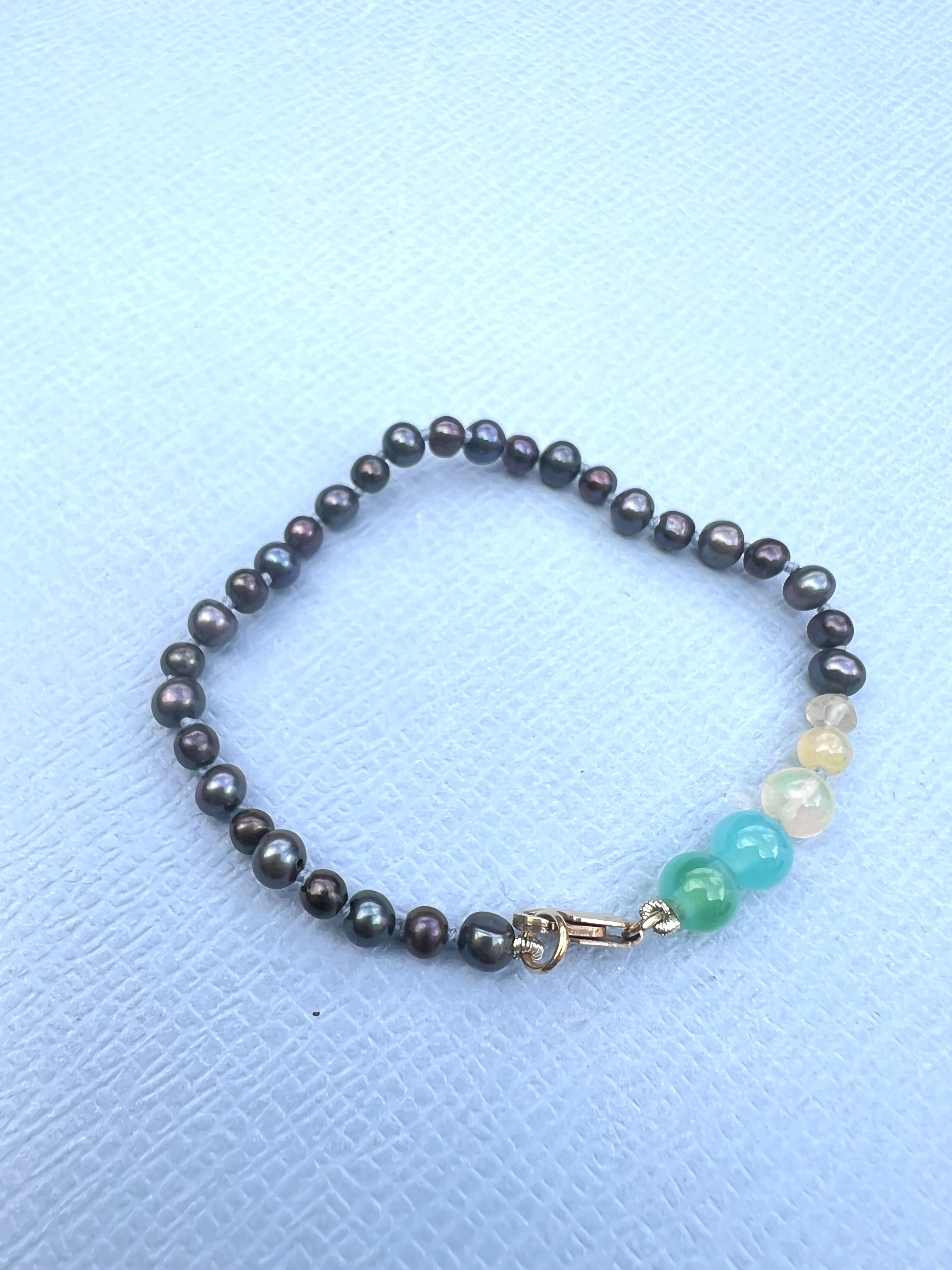 Egyptian Opal Black Pearl Bracelet For Sale 5
