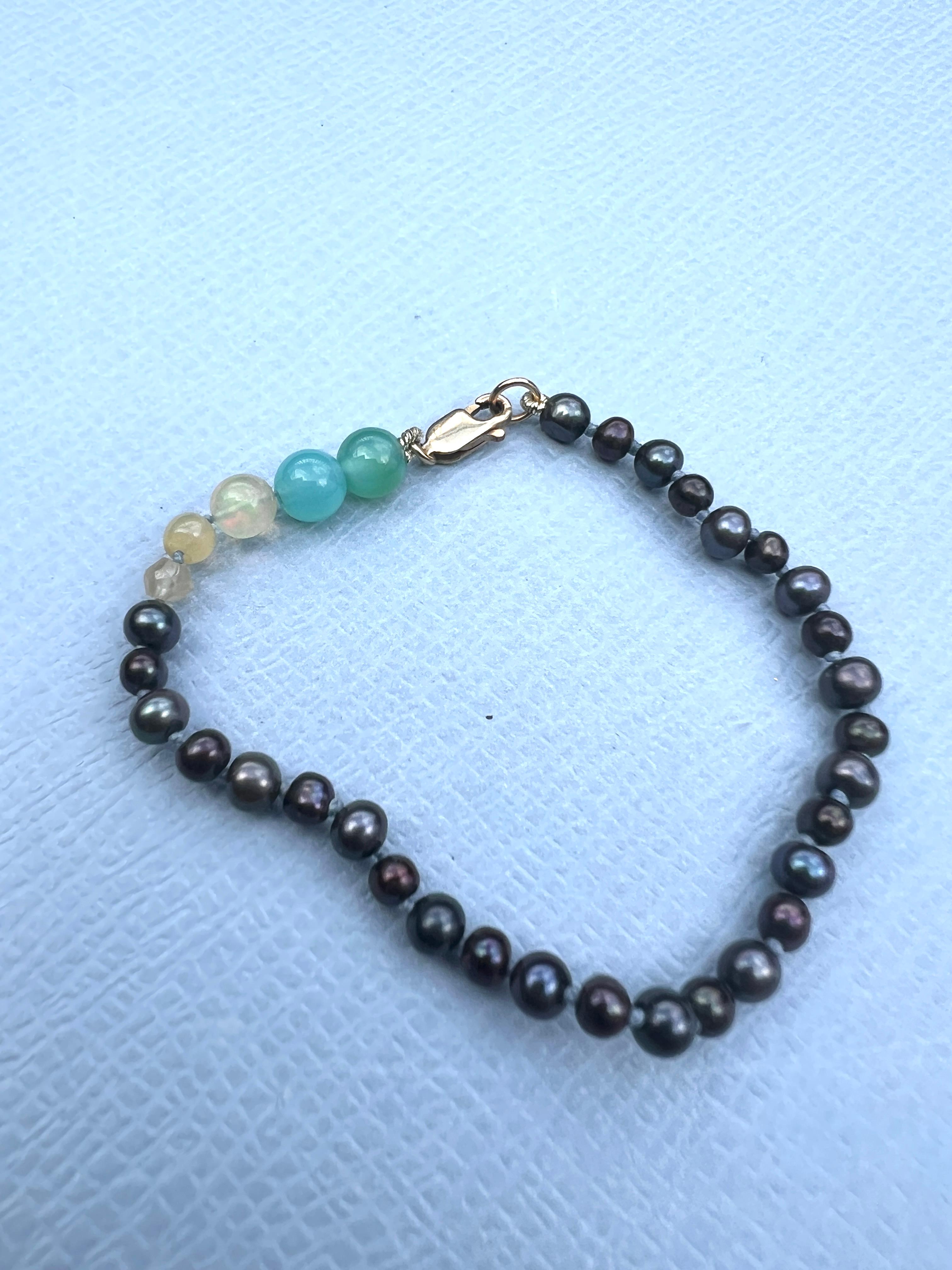 Egyptian Opal Pearl Bracelet Round Bead Black Pearl

