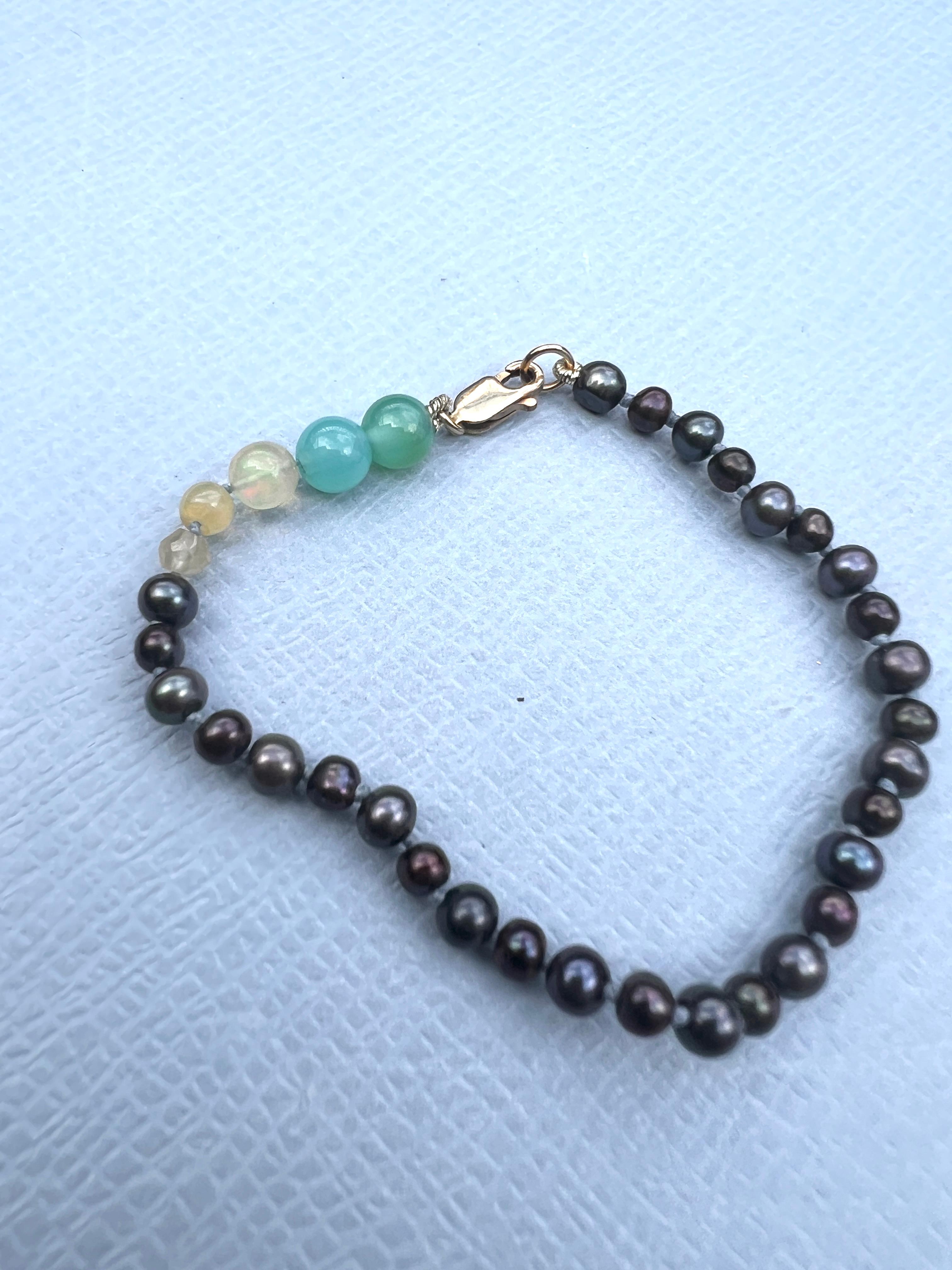Romantic Egyptian Opal Black Pearl Bracelet For Sale
