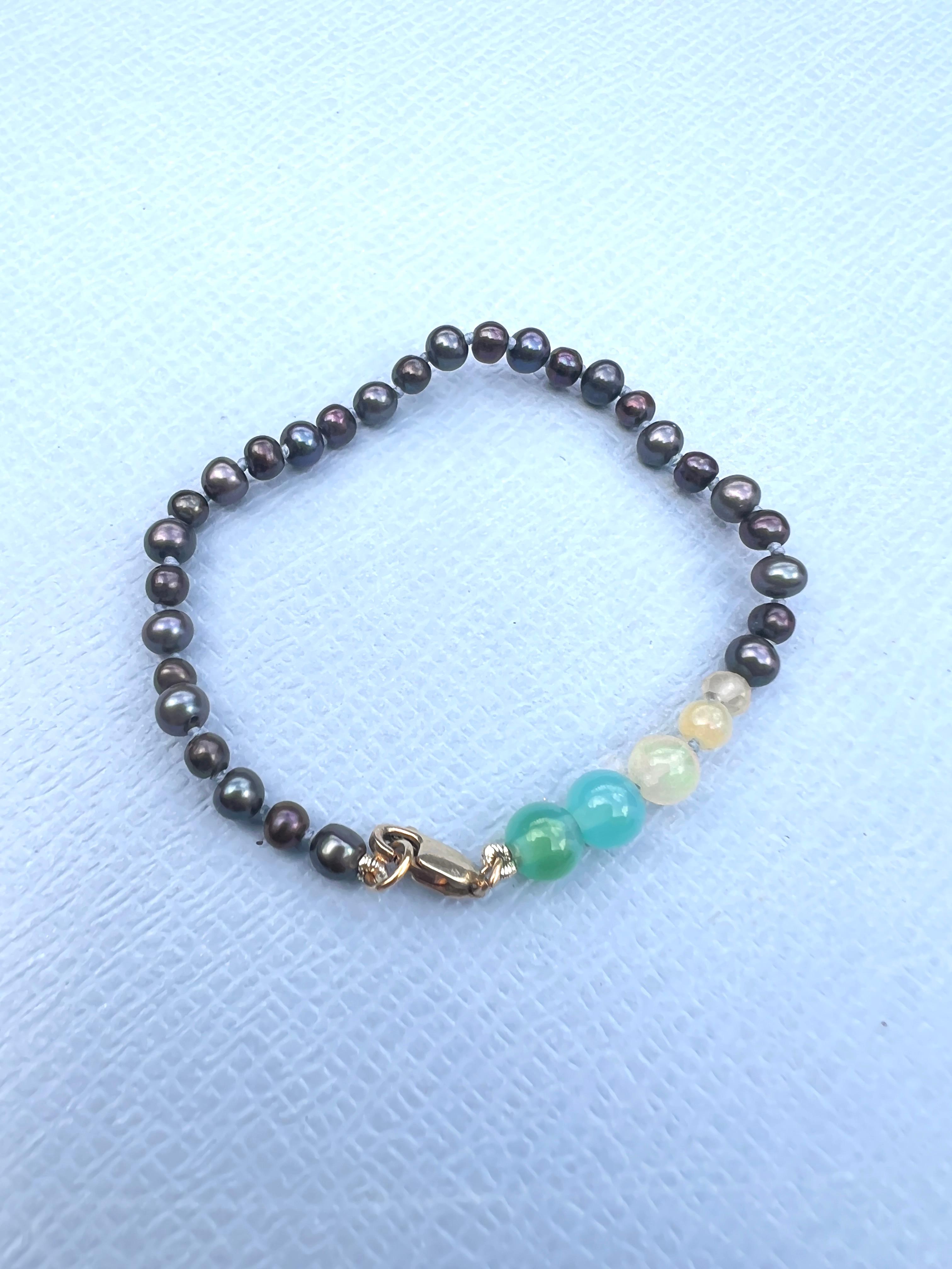 Women's Egyptian Opal Black Pearl Bracelet For Sale